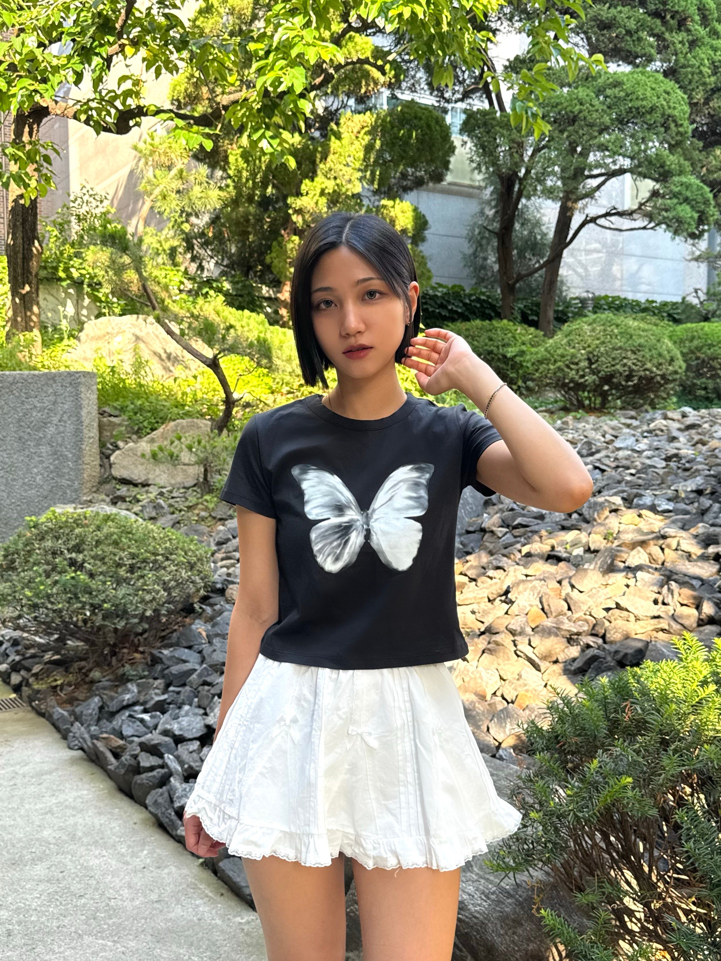 MUSINSA | NICK&NICOLE BUTTERFLY SOFT COLORING CROP TOP_WHITE