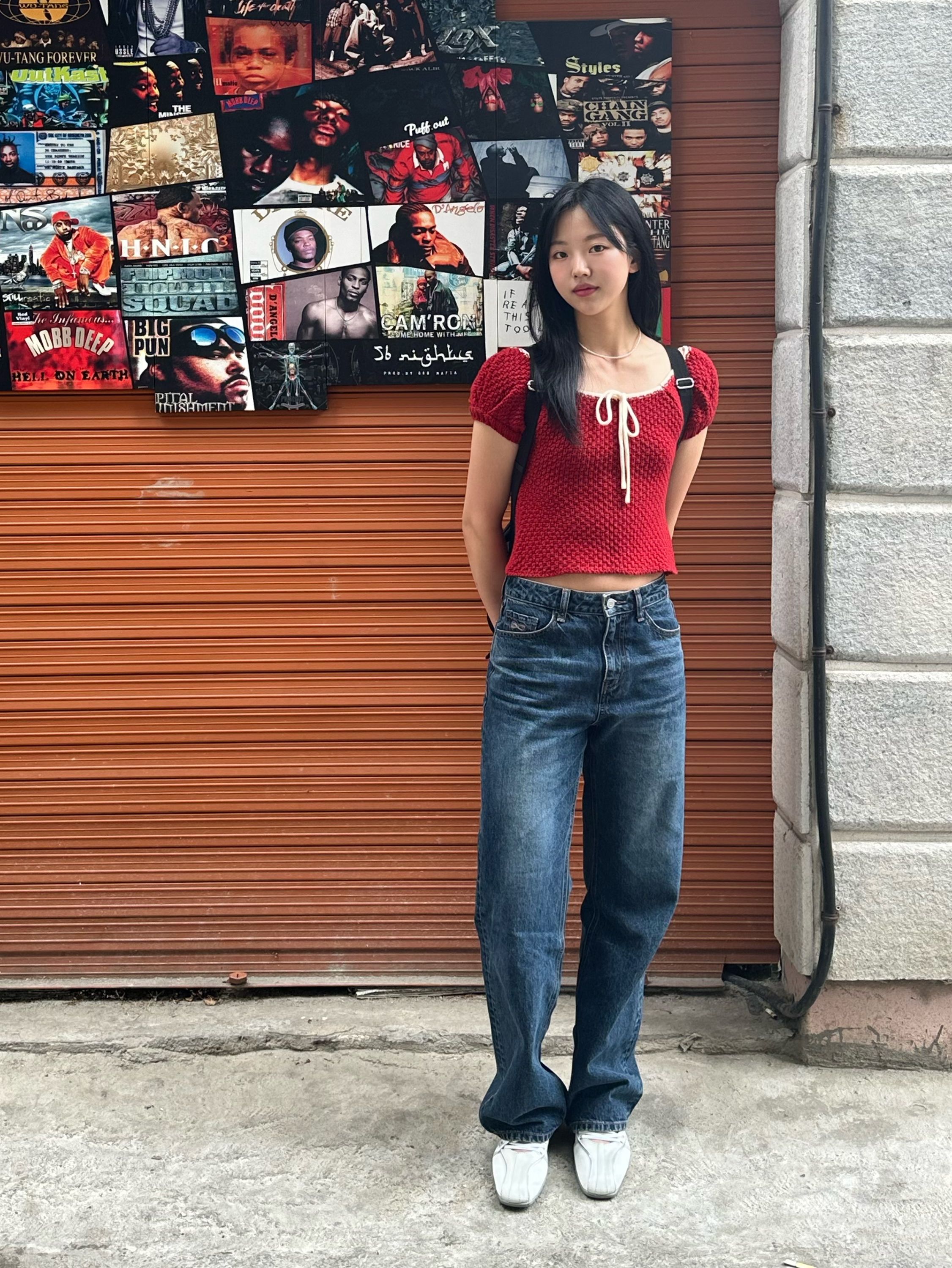 Sinoon Puff Half Knit Top red 赤 ☆LE SSERAFIM ウンチェ 着用！！【sinoon】PUFF HALF KNIT TOP
