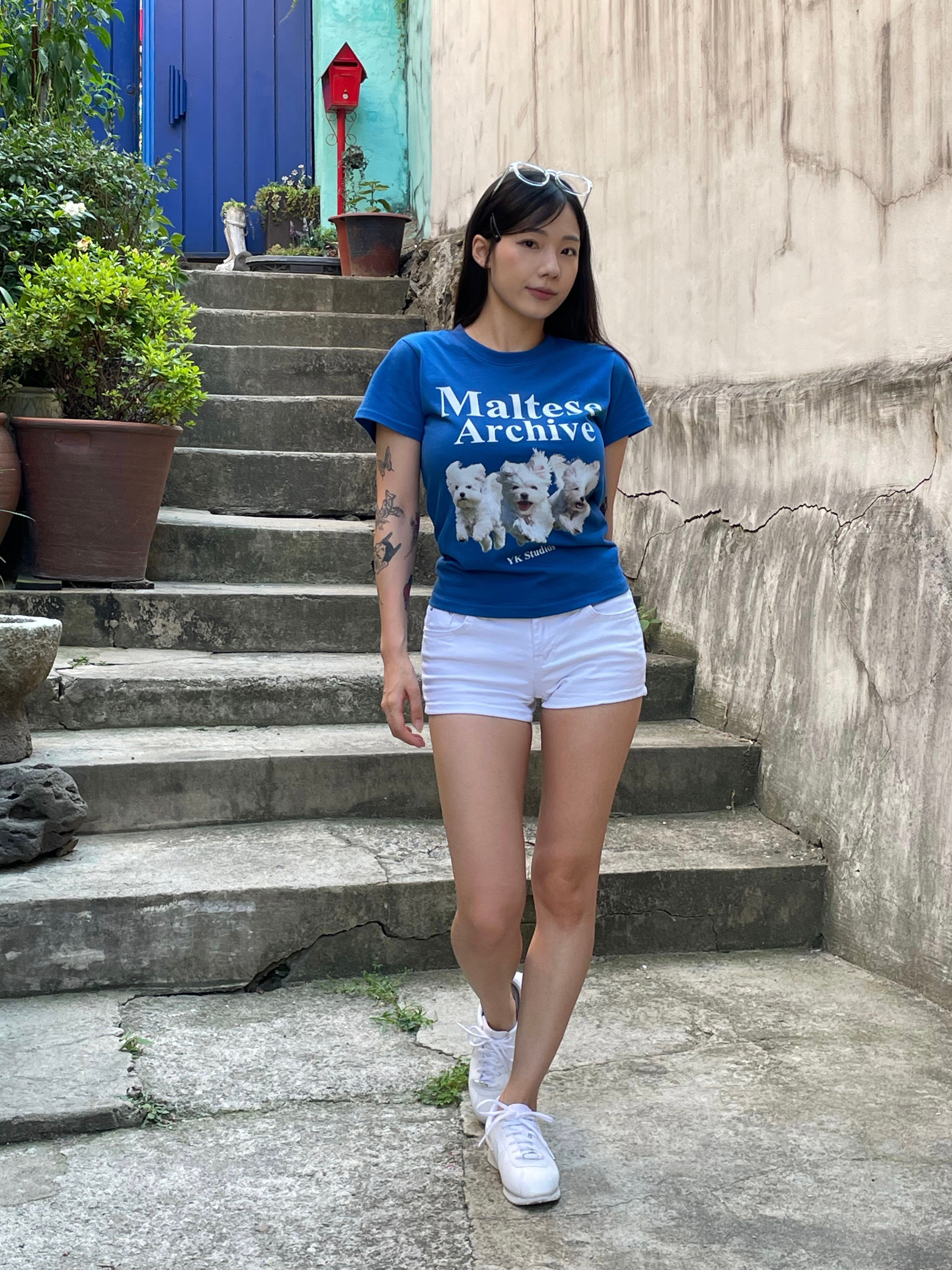 ★WAIKEI★ Maltese Archive Short Sleeve T-Shirt White Blue Y MUSINSA | WAI KEI Maltese Archive Line Graphic Short Sleeve