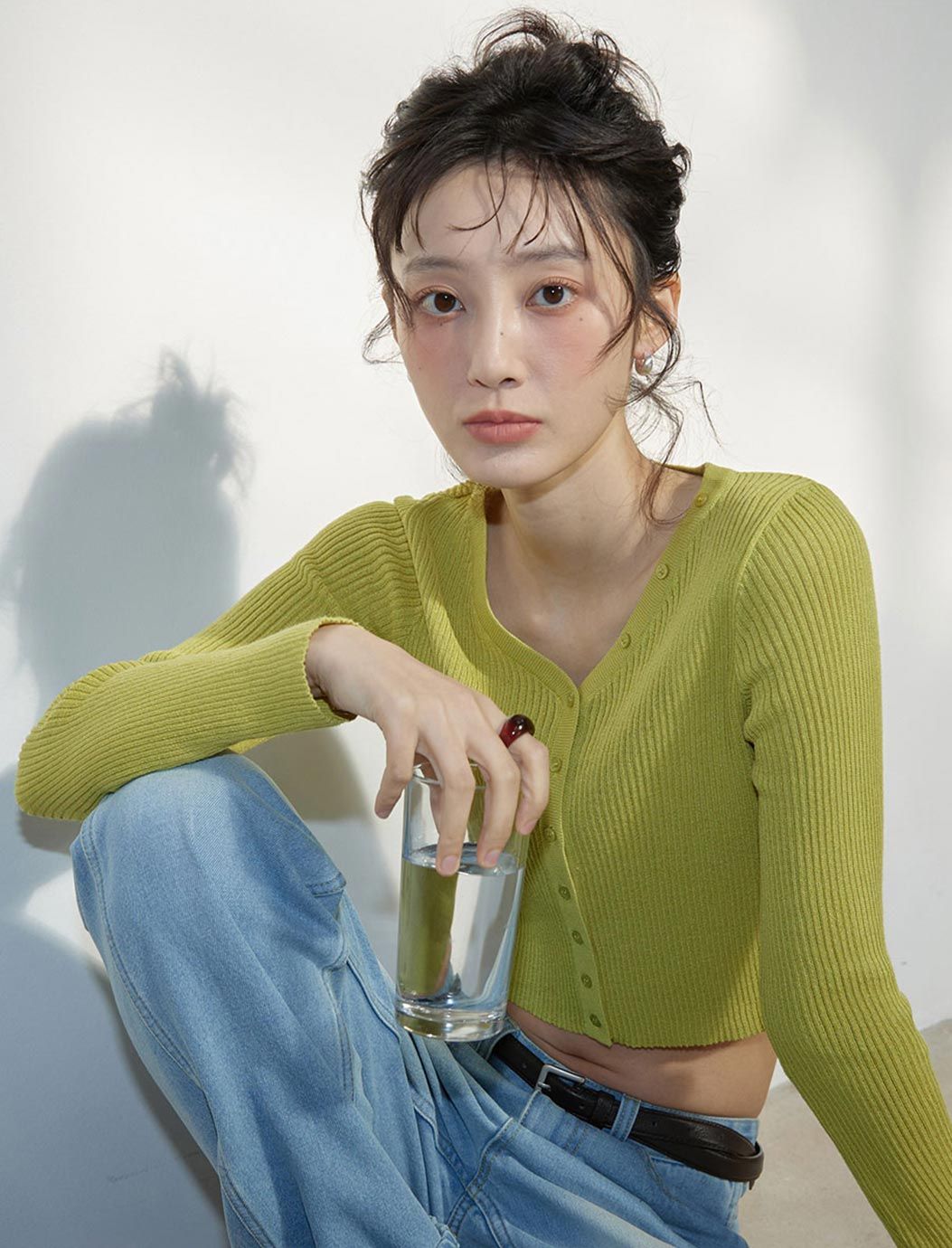 ＊韓国＊［MICHIKO LONDON］MICHIKO FLOWER CROP TOP 2C S,M MICHIKO FLOWER CROP TOP MELANGE GREY - 감도 깊은 취향 셀렉트