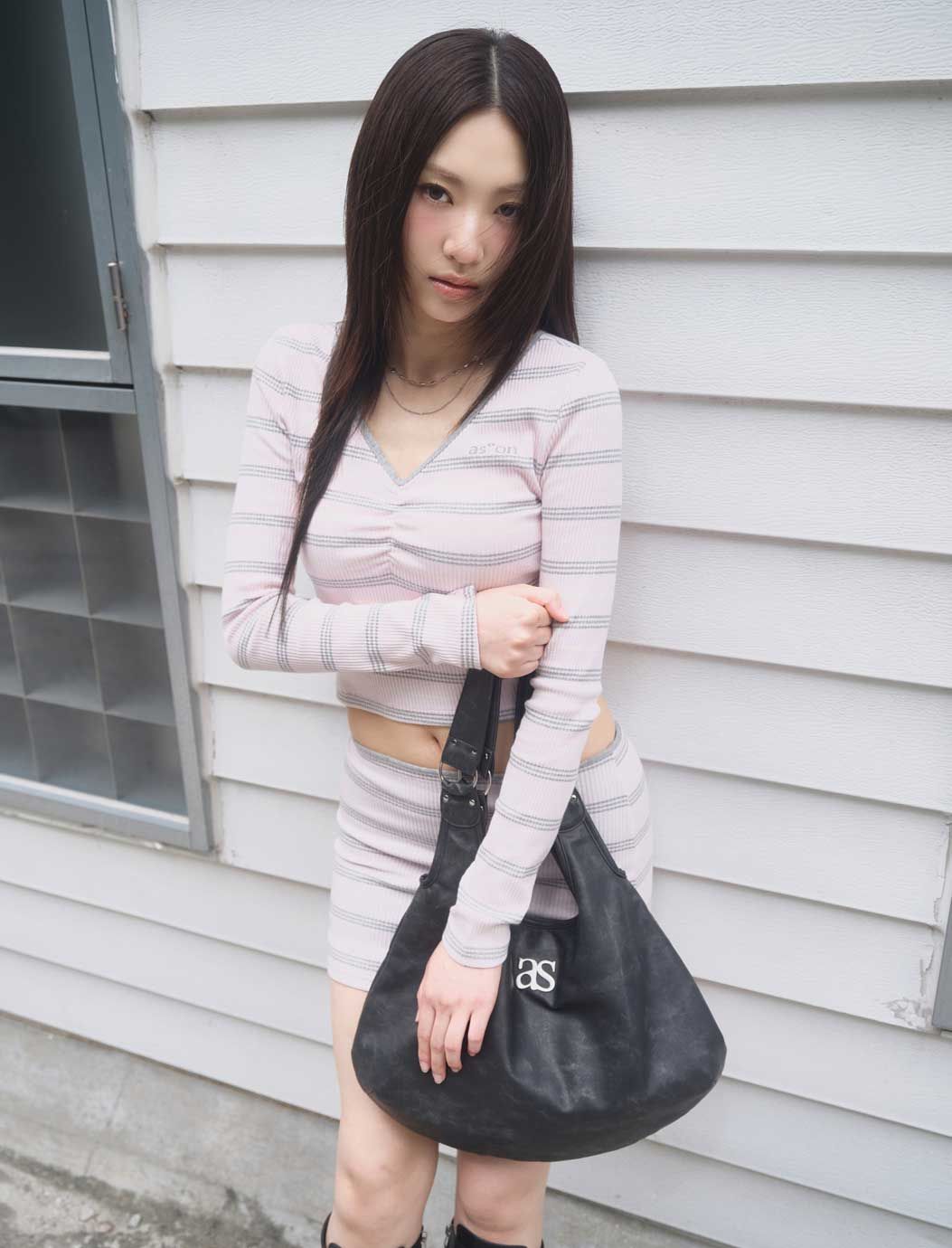 ason ロゴ ショルダーバッグ グレー AS KNOW ショルダーバッグ バッグ フェイクレザーショルダー