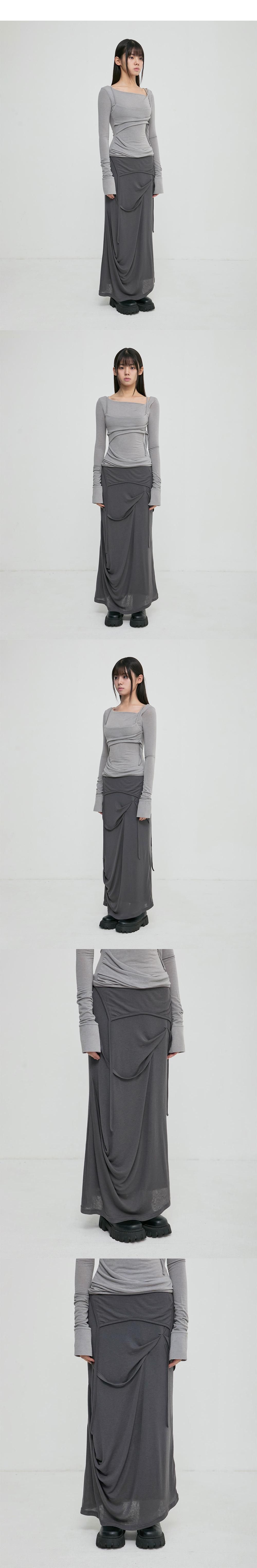 MUSINSA公式 | FLAREUP Asymmetrical Draped Long Skirt (FL-263_Dark