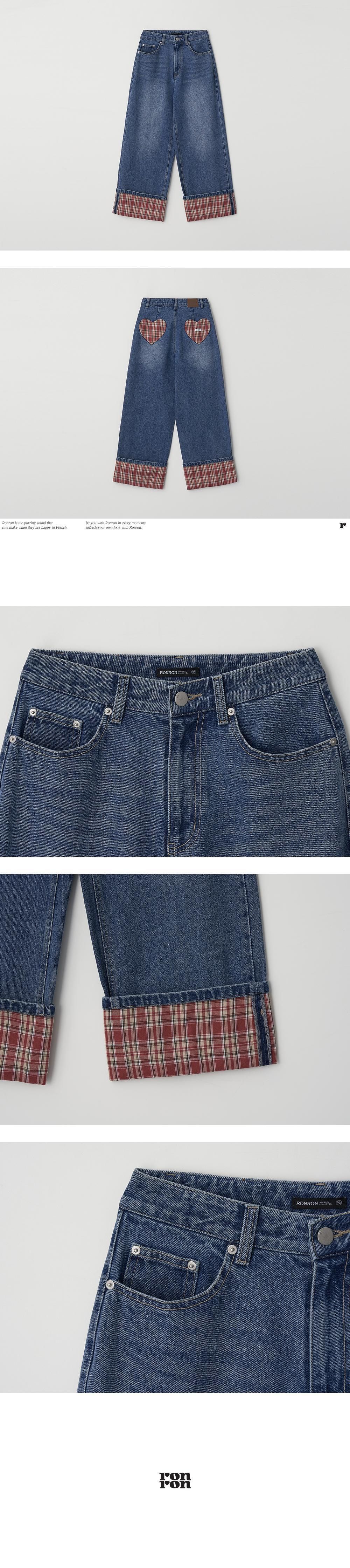 MUSINSA公式 | RONRON PATCH ROLL UP DENIM PANTS RED CHECK