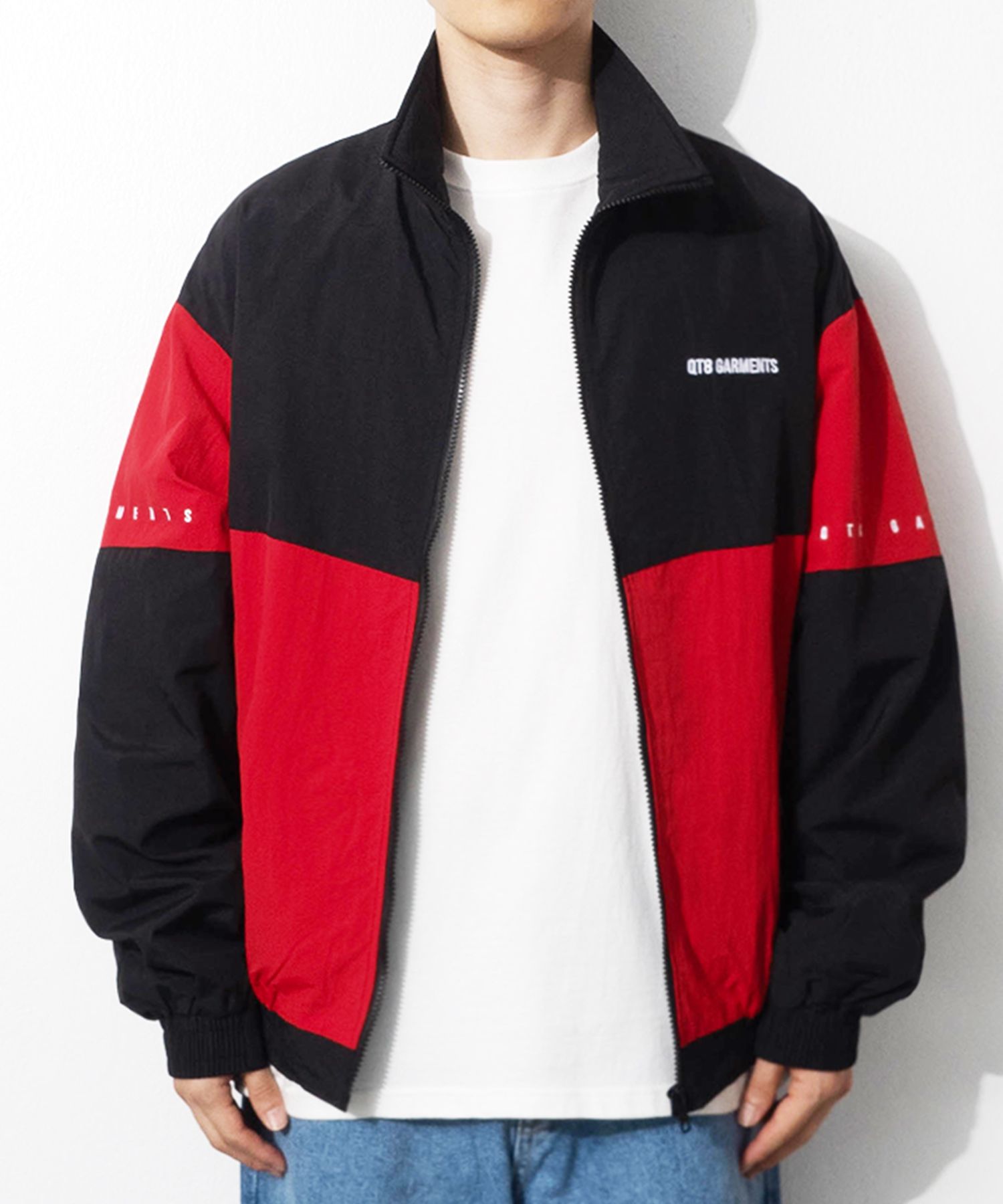 MUSINSA | QT8 GARMENTS RG Old Track Jacket (Black/Red)