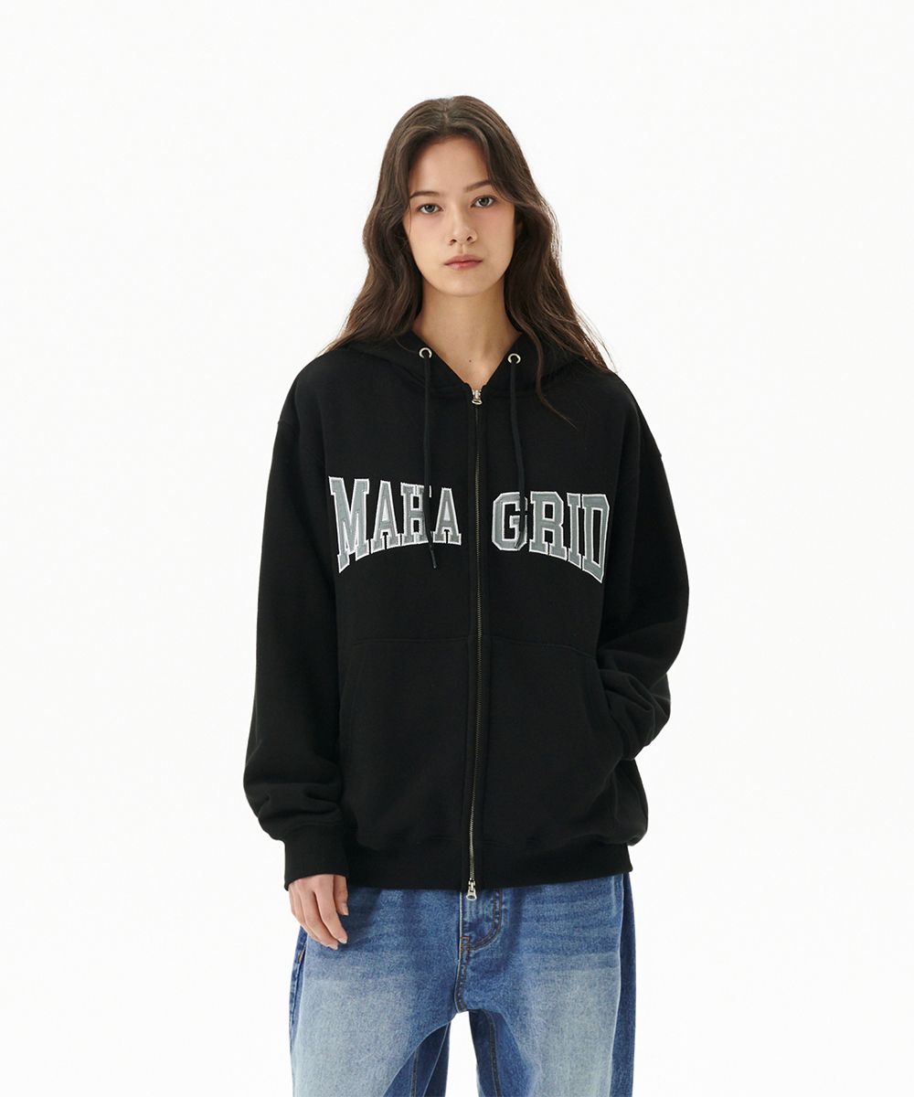 MUSINSA公式 | MAHAGRID APPLIQUE ZIP UP HOODIE BLACK(MG2CFMM428A)
