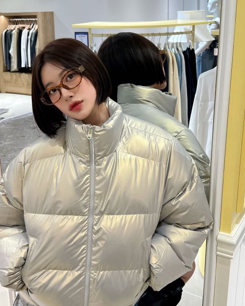 MUSINSA | BITTERCELLS Glossy Cropped Puffer Jacket-Silver