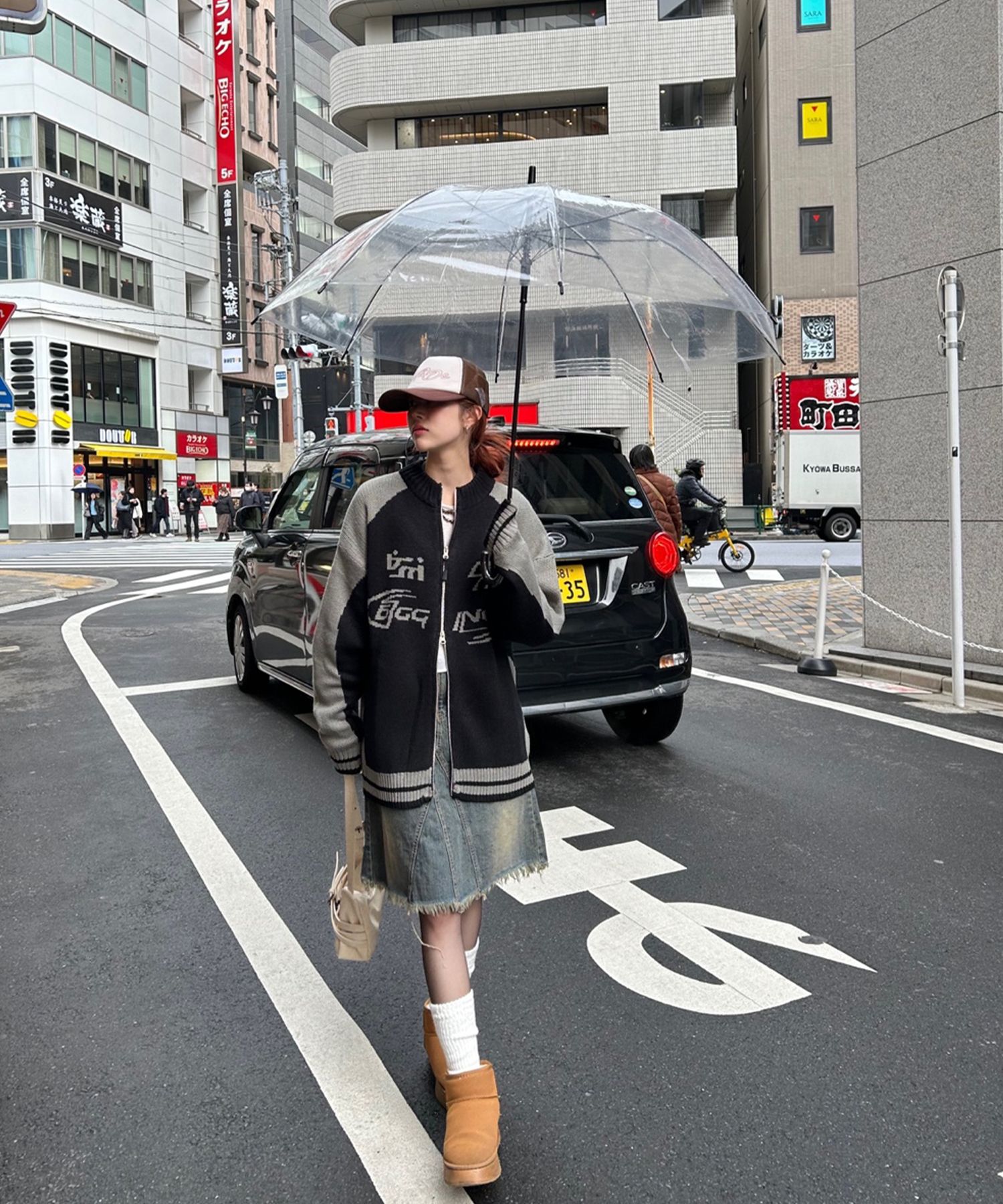 MUSINSA | CPGN STUDIO [2-WAY] Curved block knit zip-up black