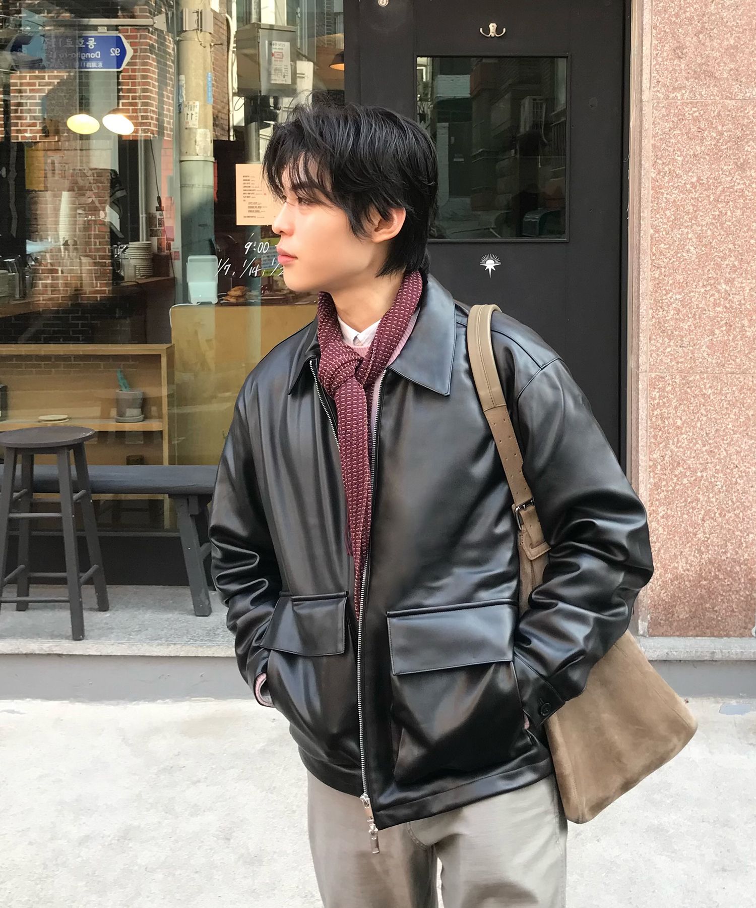 MUSINSA公式 | LEMAIN SECOND ビーカンレザーオーバーサイズブルゾン