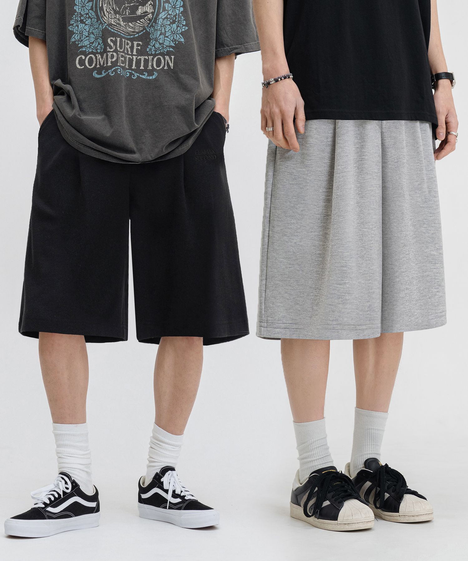 MUSINSA | LEMAIN SECOND [2PACK] BERMUDA WIDE ONE-TUCK SWEAT SHORTS