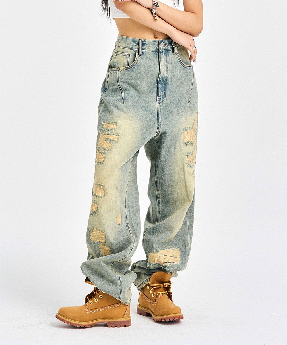 MUSINSA公式 | SCHISM INDUCING ARCHIVE DAMAGED JEANS_BLUE
