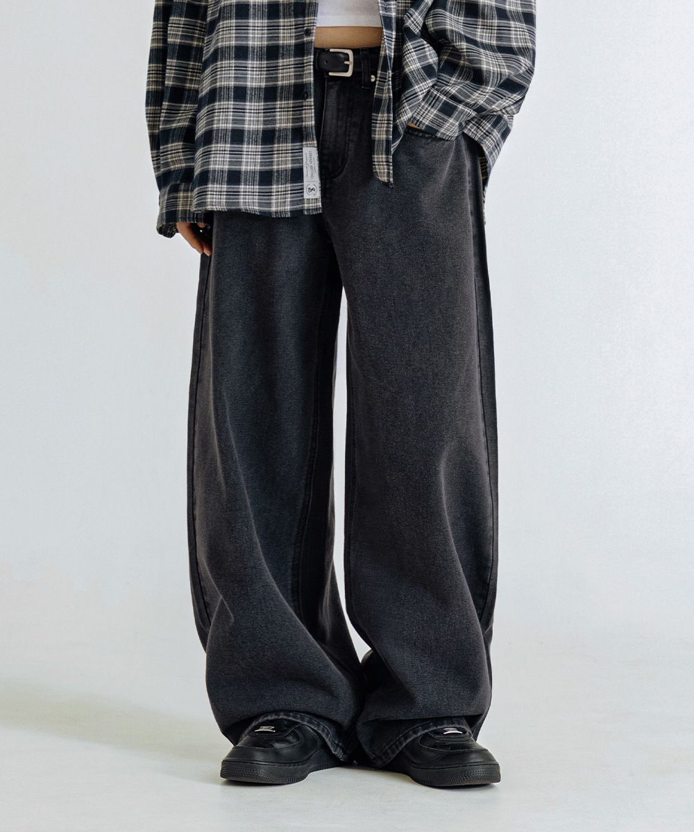 MUSINSA | LEMAIN SECOND Natural Washing Wide Denim Pants [Black Denim]