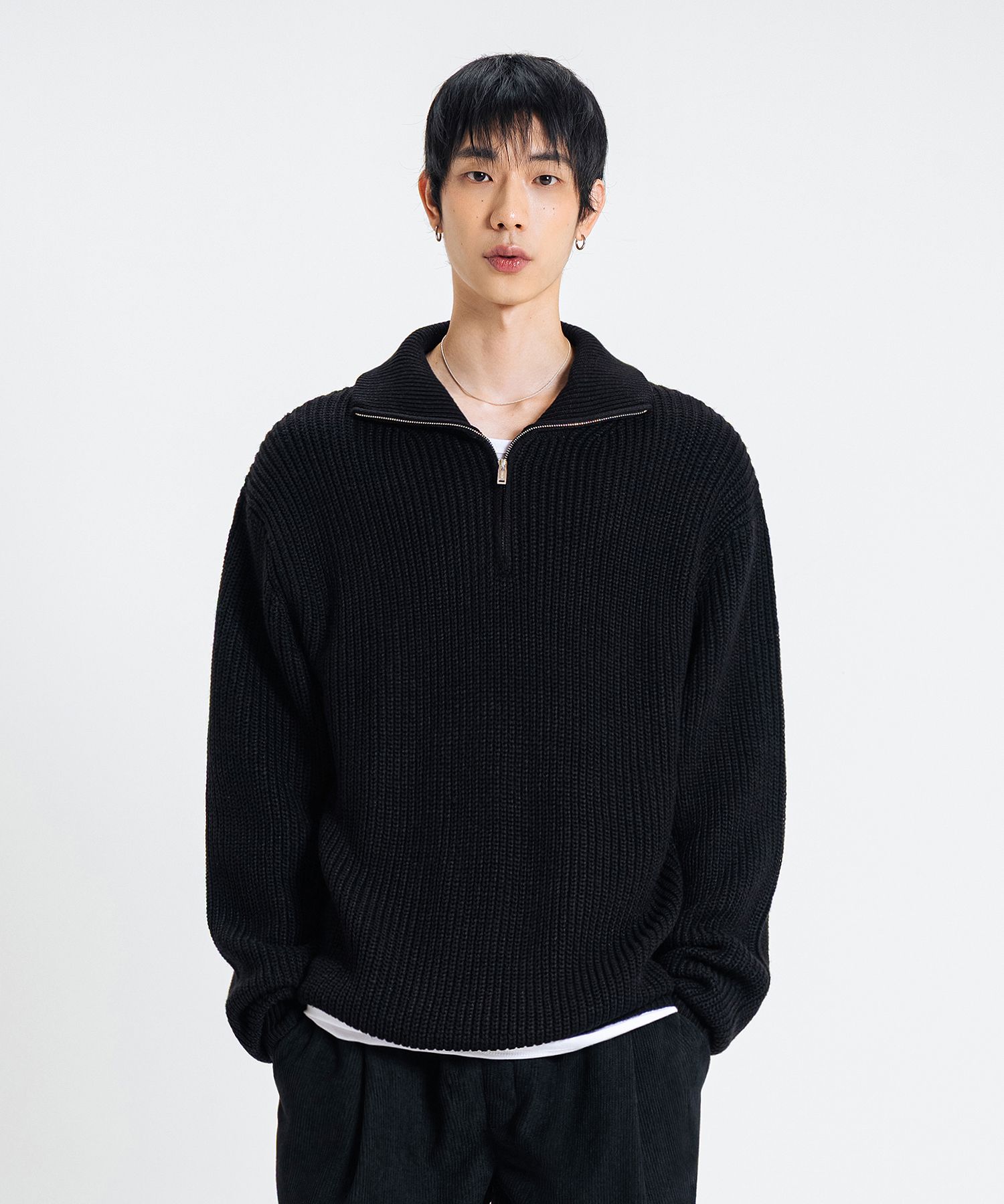 MUSINSA | LEMAIN SECOND Overfit volume washable half zip-up hachi