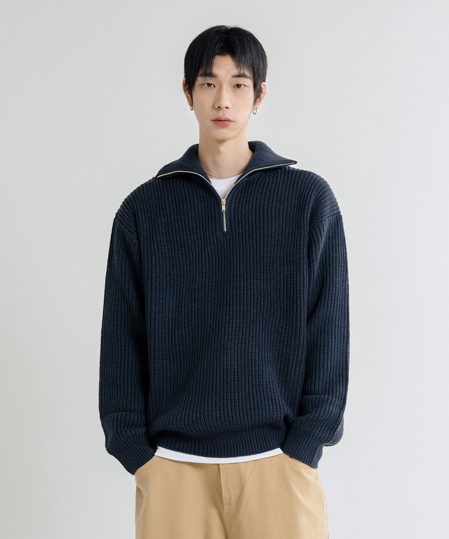 MUSINSA | LEMAIN SECOND Overfit volume washable half zip-up hachi
