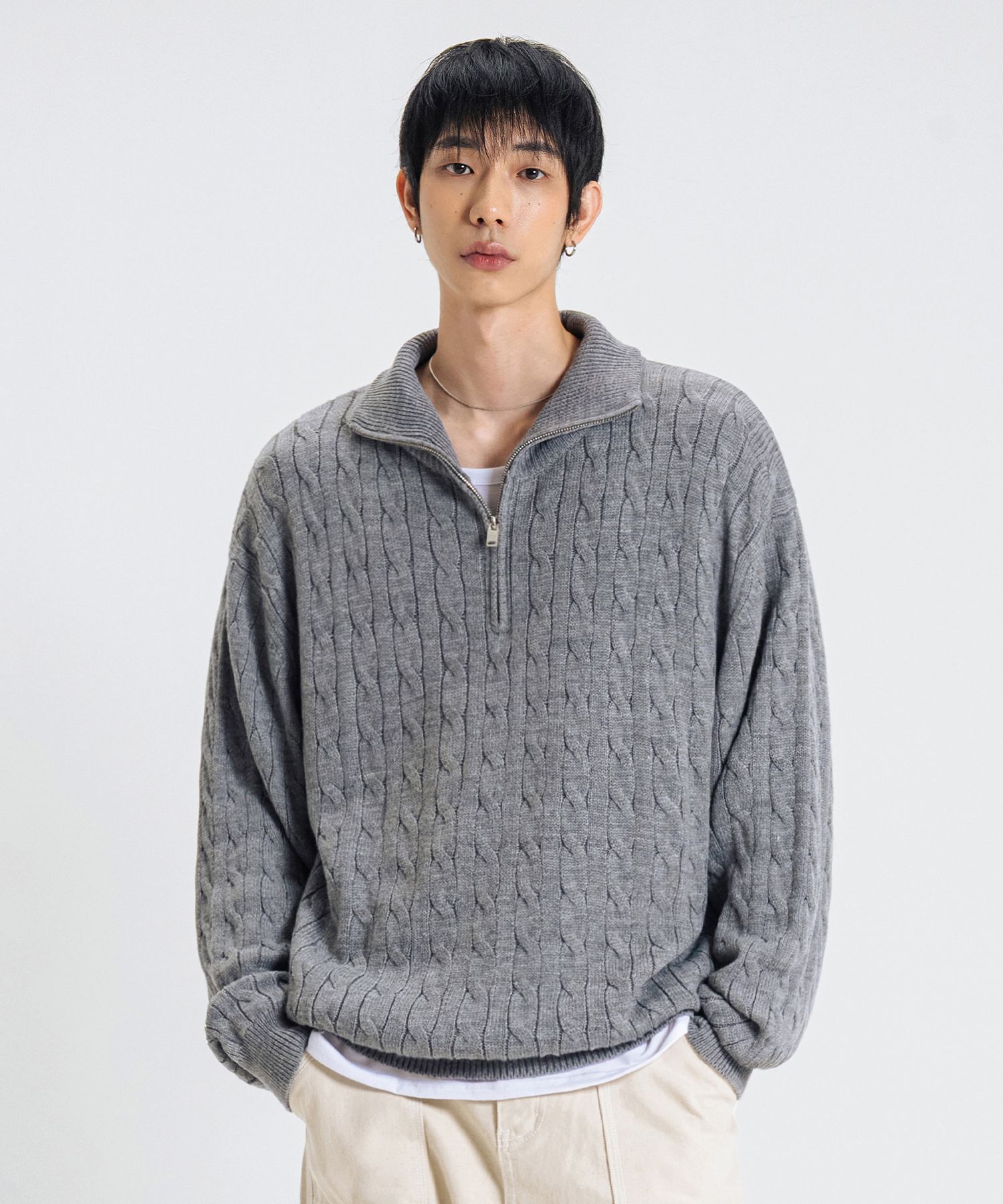 MUSINSA | LEMAIN SECOND Oversized Volume Washable Half-Zip Cable