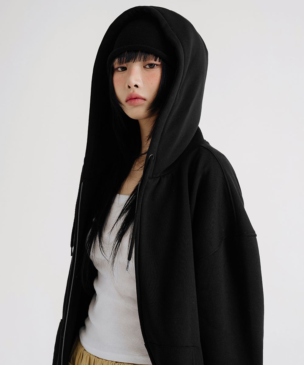 MUSINSA | LEMAIN SECOND 2WAY OVERFIT SWEAT HOOD ZIP-UP [BLACK