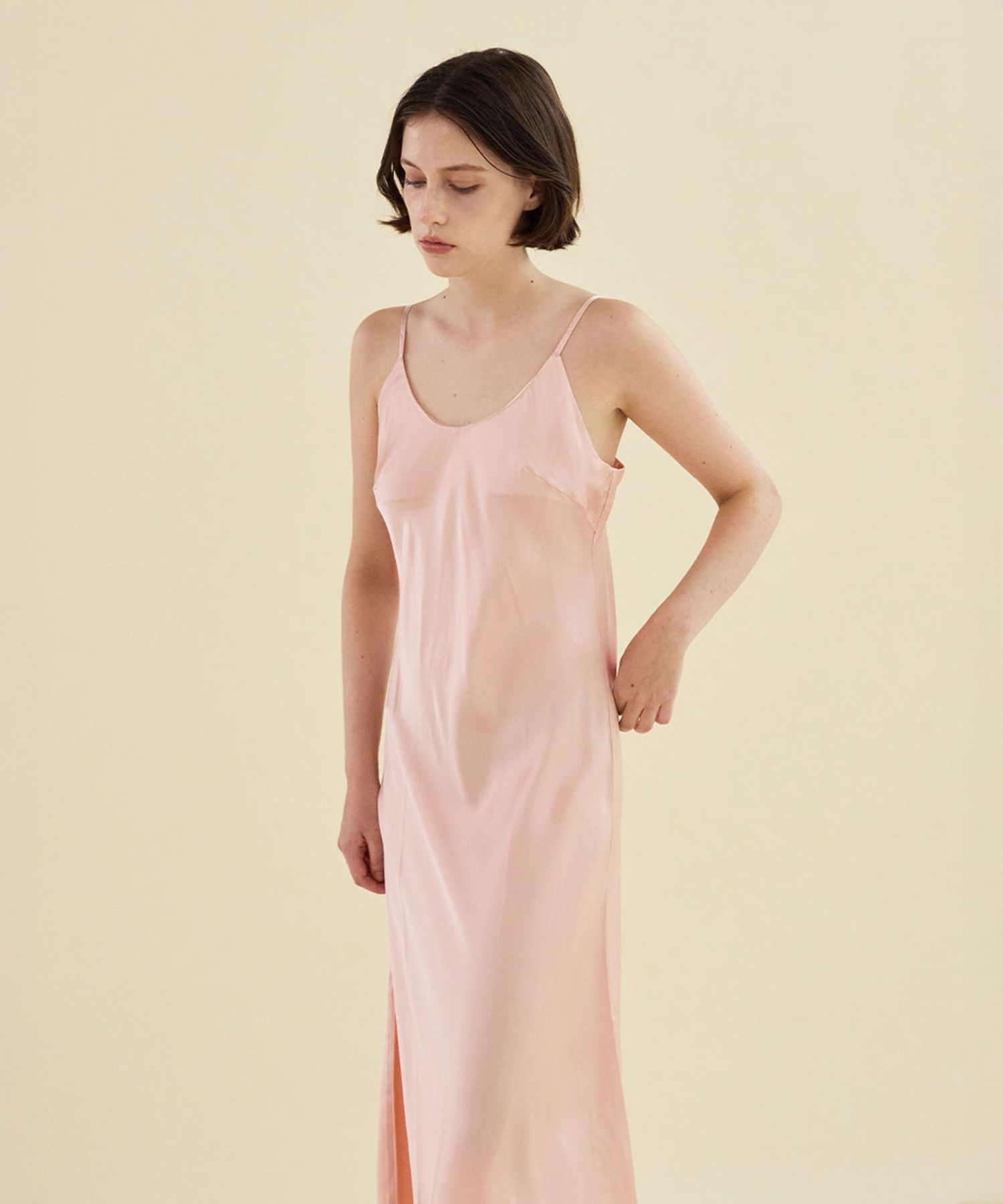 MUSINSA | 2DREAMERS [SILK] Rose Gold Silk Satin Slip Dress