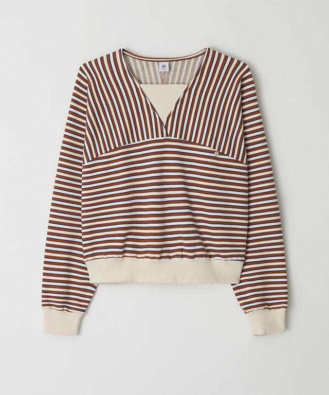 [RONRON]PENDANT V NECK STRIPE スウェットシャツ★新作・25SS★ MUSINSA公式 | RONRON PENDANT V NECK STRIPE SWEATSHIRT BROWN