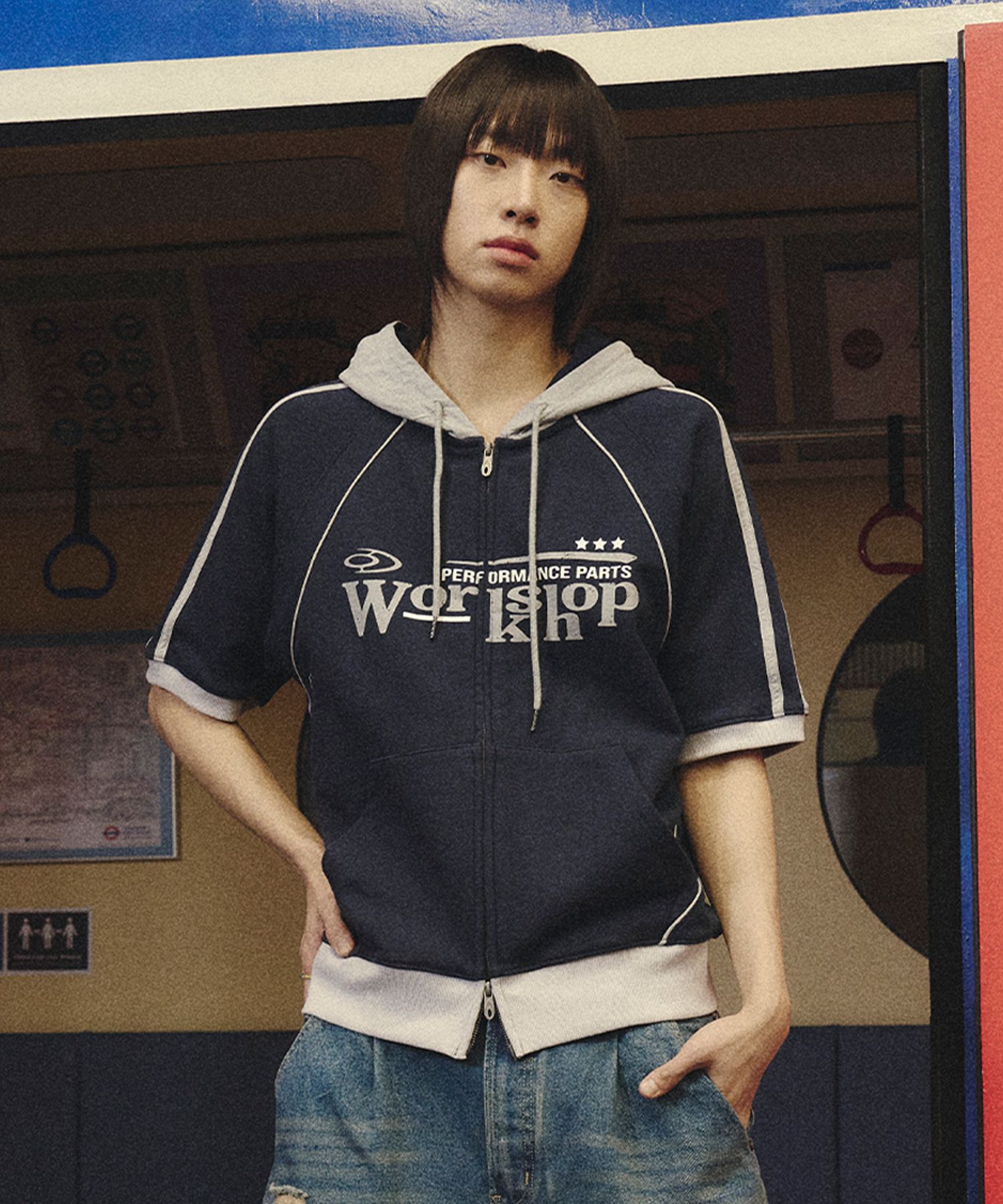 MUSINSA | TRAVEL Workshop Line Raglan Nylon Mix Short Sleeve