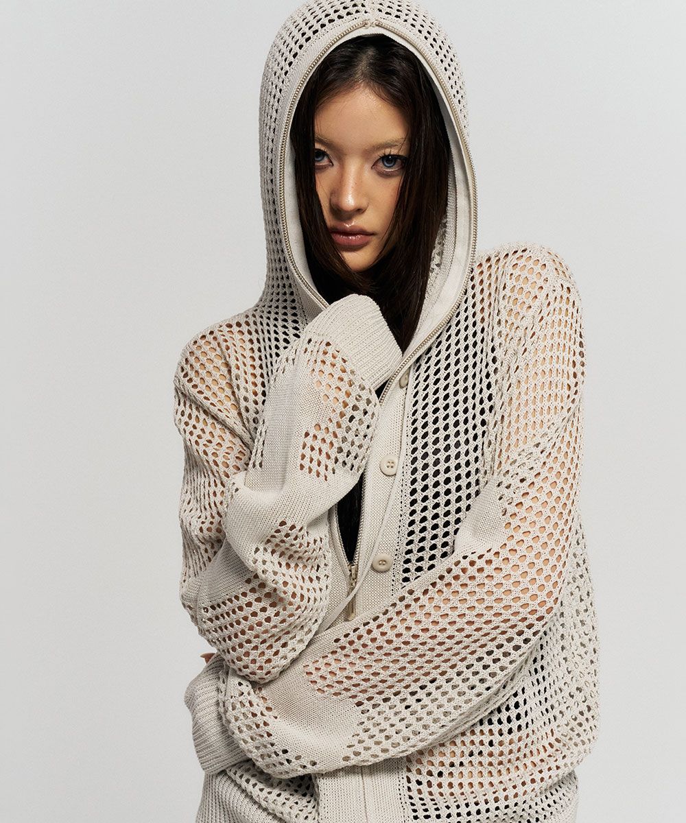 MUSINSA | SCHISM INDUCING CROSS MESH ZIP HOODIE BEIGE