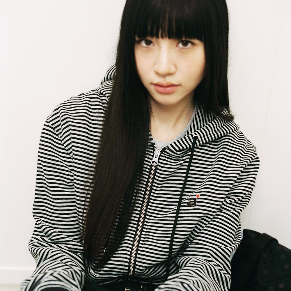 MUSINSA | AEAE STRIPE SMALL LETTER HOOD ZIP UP [BLACK]