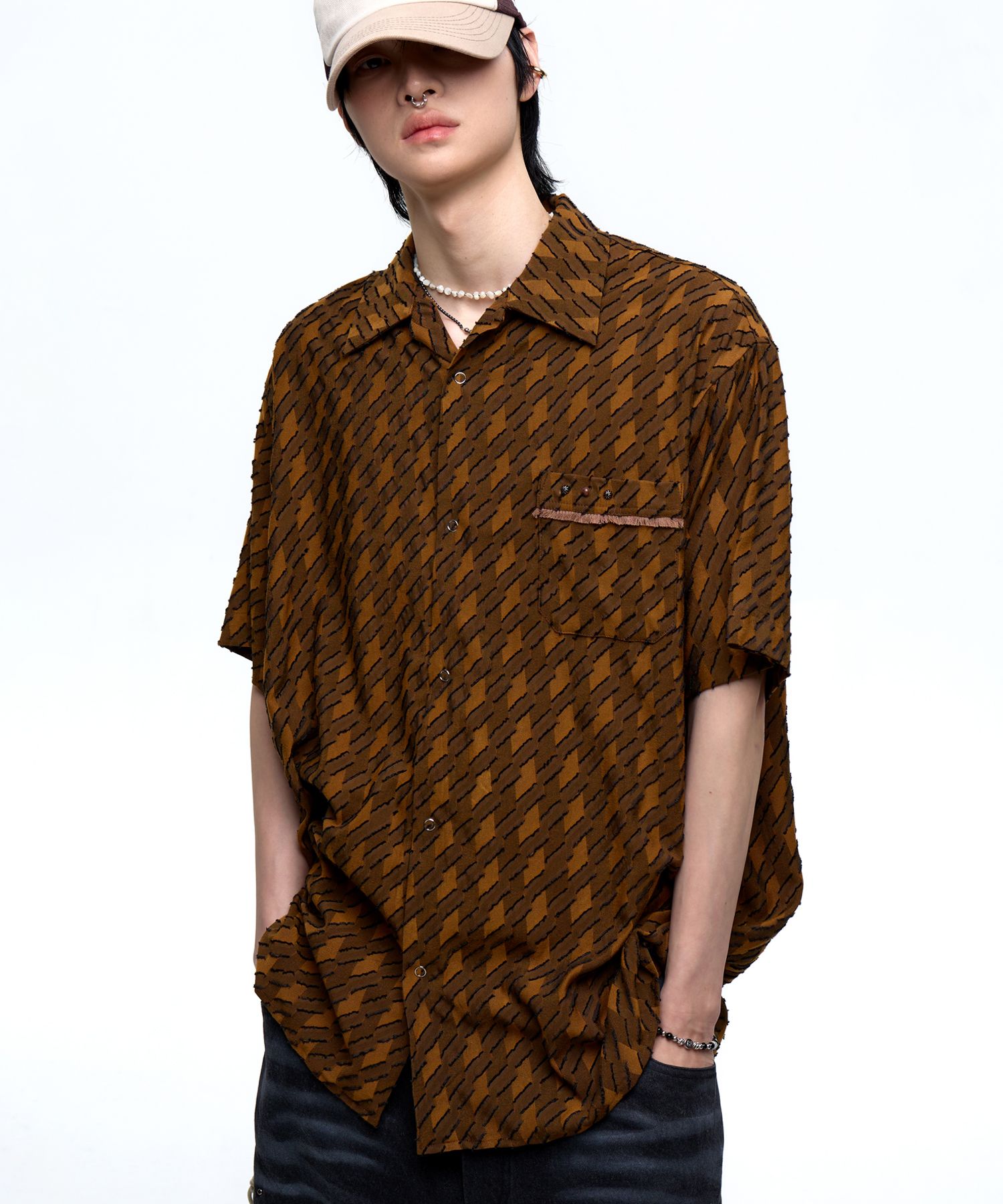 ●RSSC● RIVET GEOMERTIC HALF SHIRT - NAVY / unisex MUSINSA | RSSC RIVET GEOMERTIC HALF SHIRT - BROWN