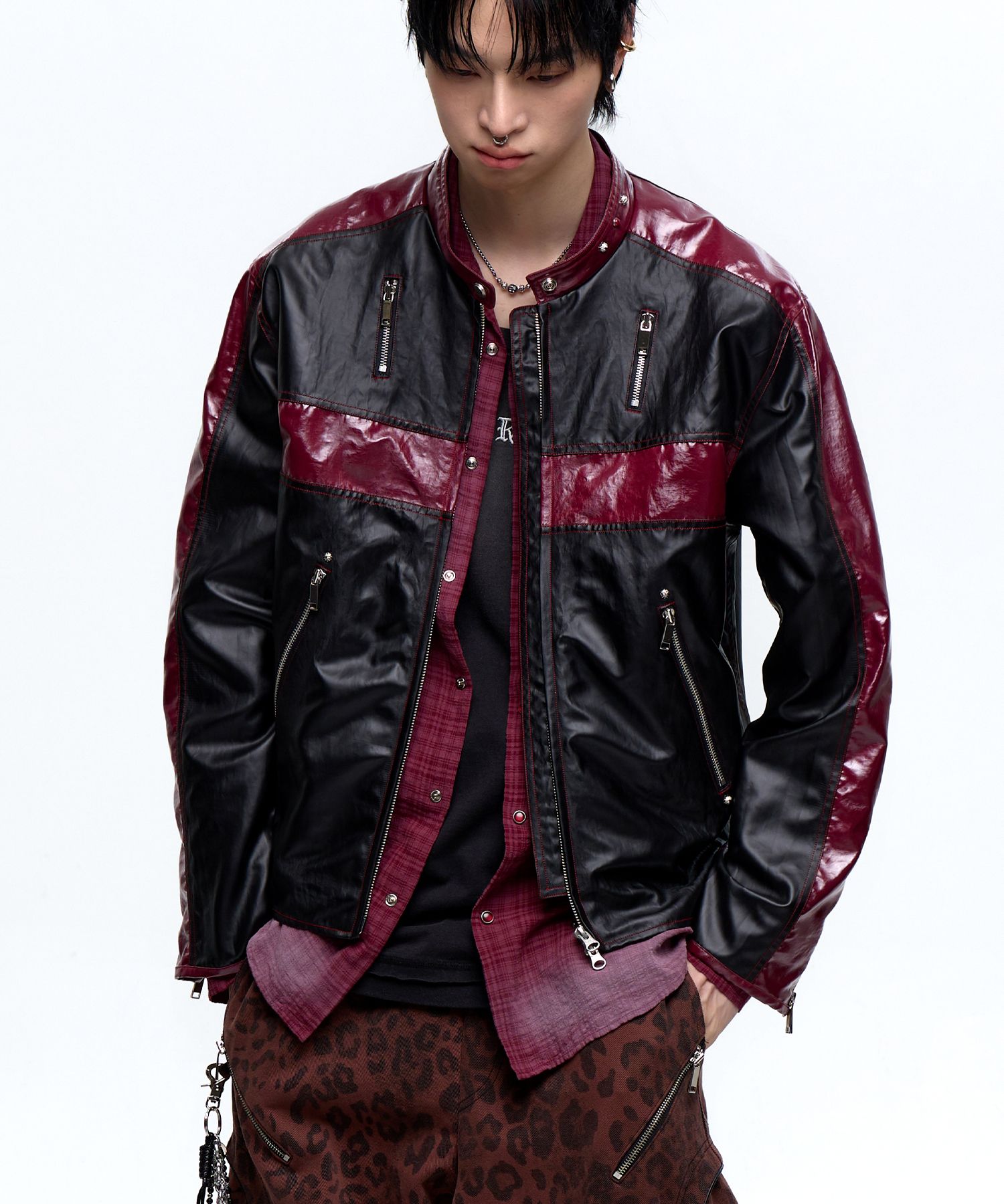 WRINKLE BIKER JACKET - ブラック/ワイン RSSC - LEATHER BIKER 