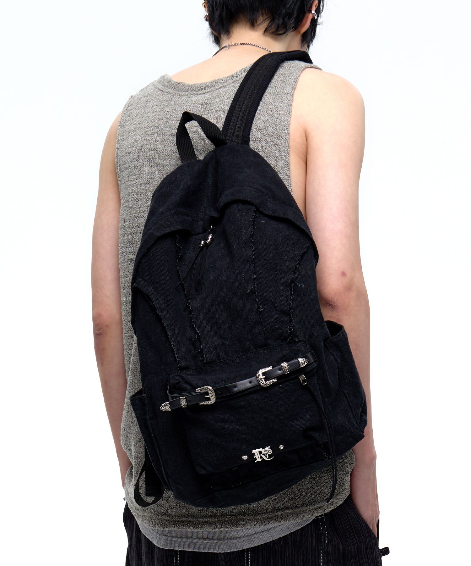 ●RSSC● RAW CUT DENIM BACKPACK (2色) unisex MUSINSA | RSSC RAW CUT DENIM BACKPACK - BLACK
