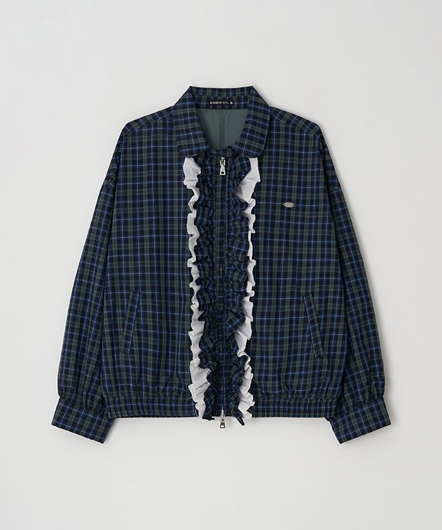 MUSINSA | RONRON VINTAGE RUFFLE BLOUSON GREEN CHECK