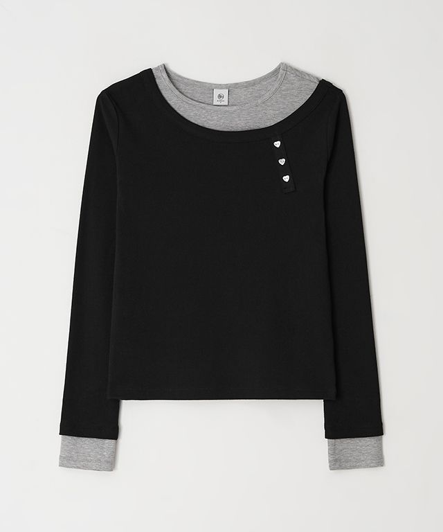 RONRON ♥ UNBALANCE HEART BUTTON LAYERED T SHIRT MUSINSA公式 | RONRON UNBALANCE HEART BUTTON LAYERED T SHIRT