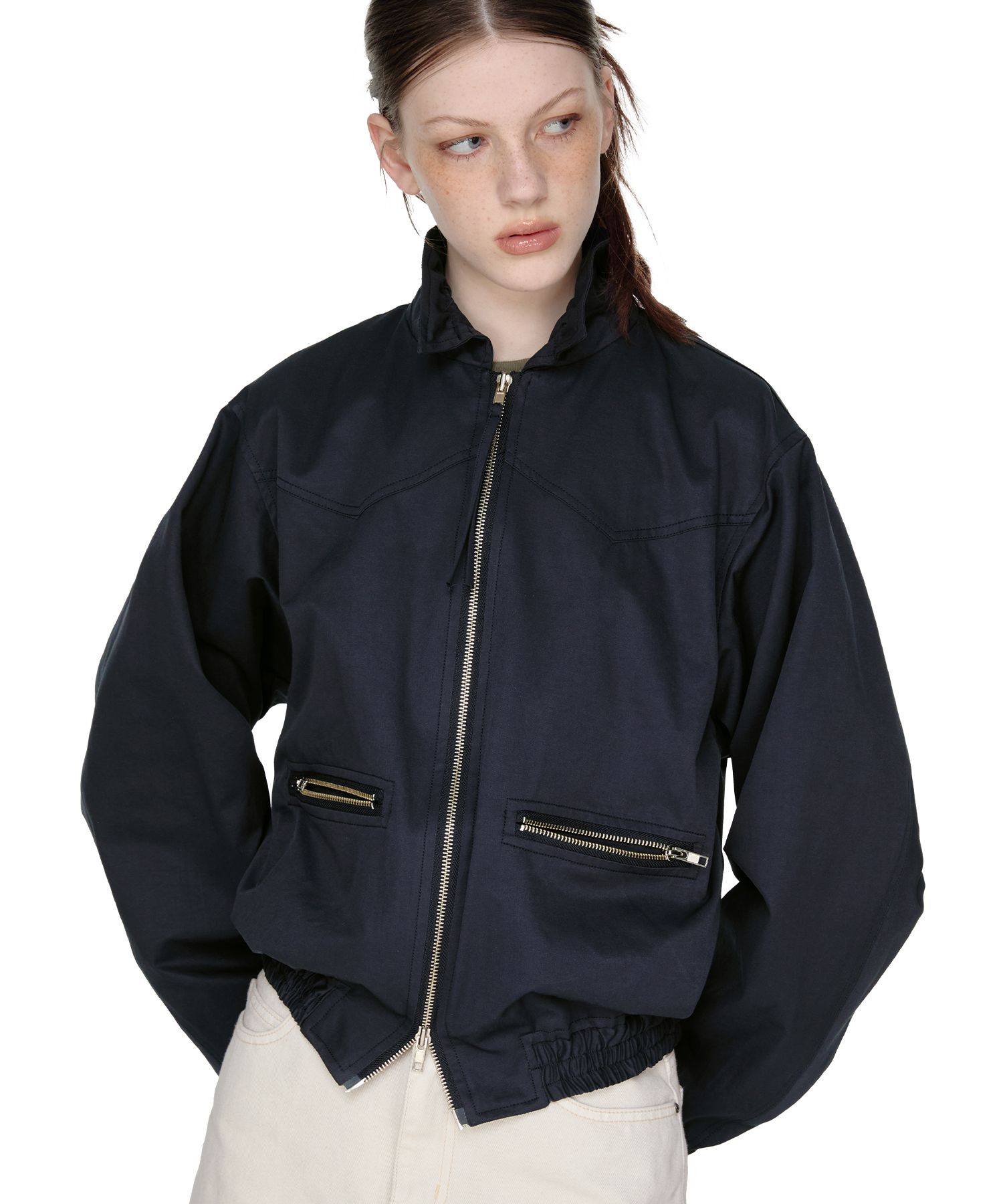 ★2025SS新作★SUNBURNPROJECT★String Bomber Shirring Jacket MUSINSA | SUNBURN PROJECT String Bomber Shirring Jacket, NAVY