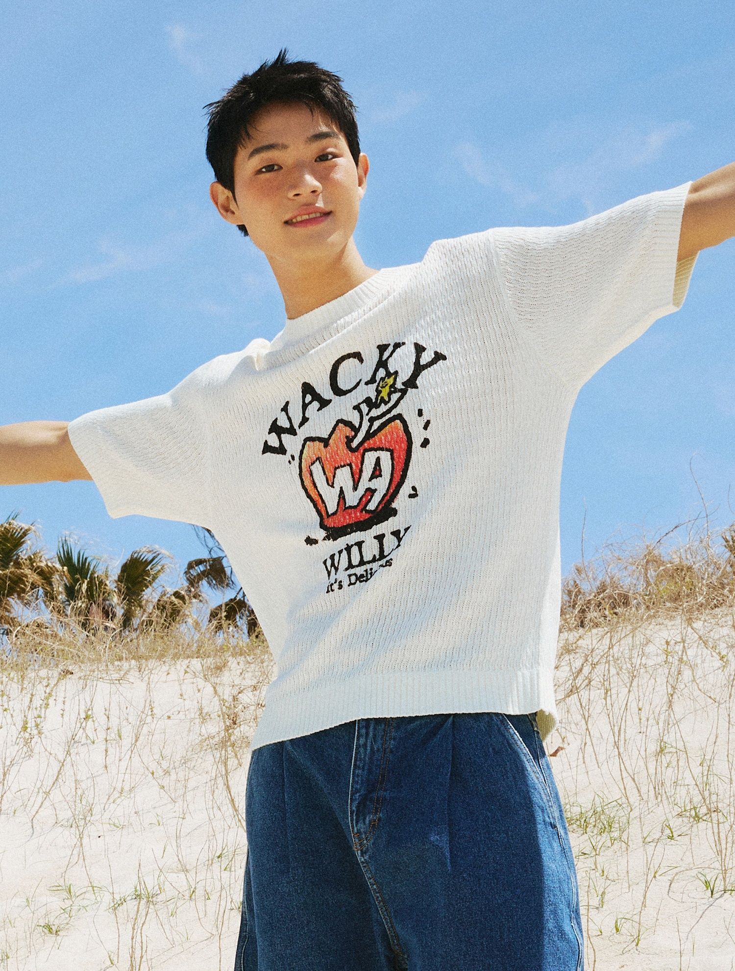 ニット・セーター WACKY WILLY One-point short sleeve pullover knit MUSINSA | WACKY WILLY One-point short sleeve pullover knit ivory
