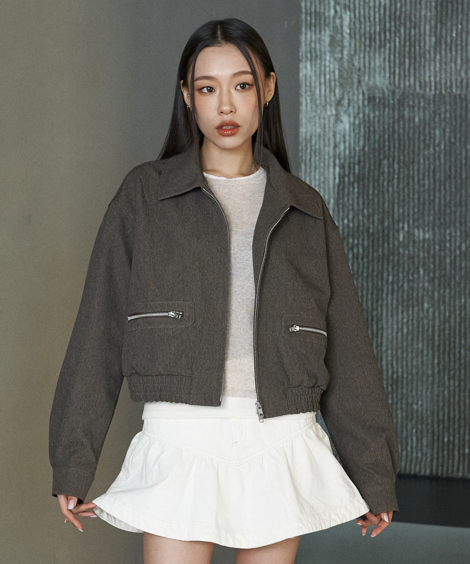 MUSINSA | SPERONE WOMEN Double Zipper Crop Jacket (Brown)