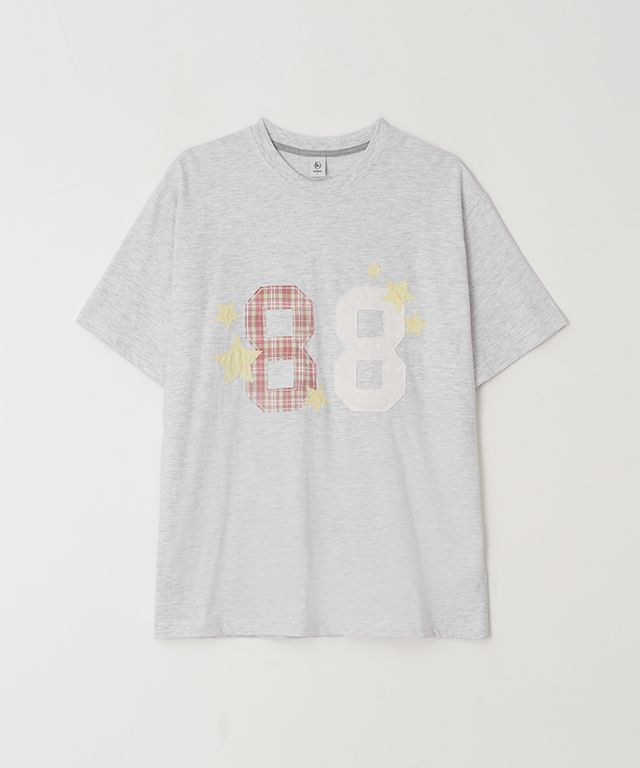 Tシャツ・カットソー RONRON 88 STAR MIXED APPLIQUE OVER FIT T SHIRT WHITE MELANGE MUSINSA | RONRON 88 STAR MIXED APPLIQUE OVER FIT T SHIRT