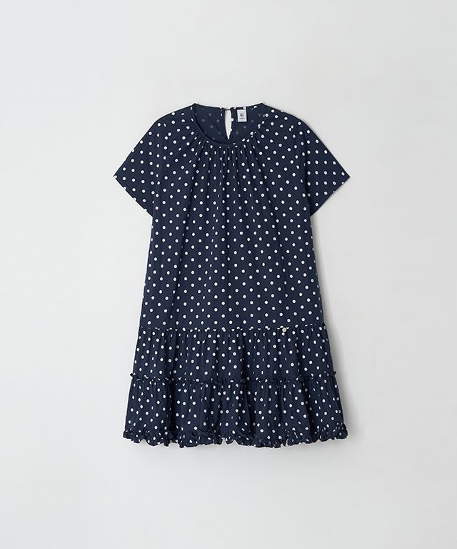ワンピース RONRON FRILL SHORT SLEEVE ONEPIECE DRESS NAVY WHITE DOT RR25 RONRON FRILL SHORT SLEEVE ONEPIECE DRESS NAVY WHITE DOT