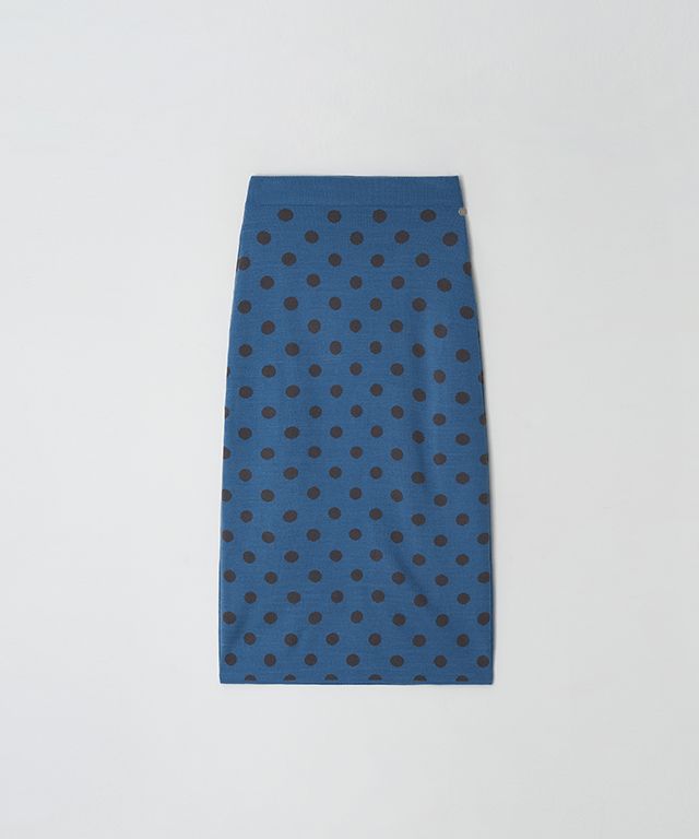 MUSINSA | RONRON DOT PATTERN BANDING KNIT LONG SKIRT BLUE