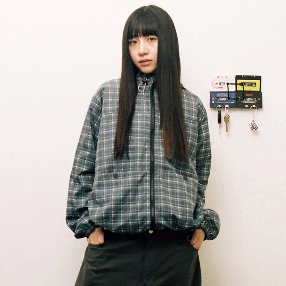 MUSINSA | AEAE CHECK HOOD JUMPER [NAVY]