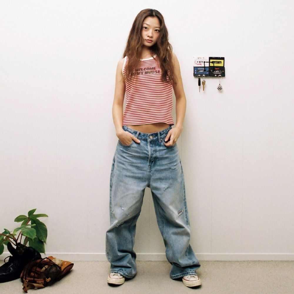 CHECK PATCHWORK DENIM PANTS [LIGHT BLUE] – aeae JAPAN