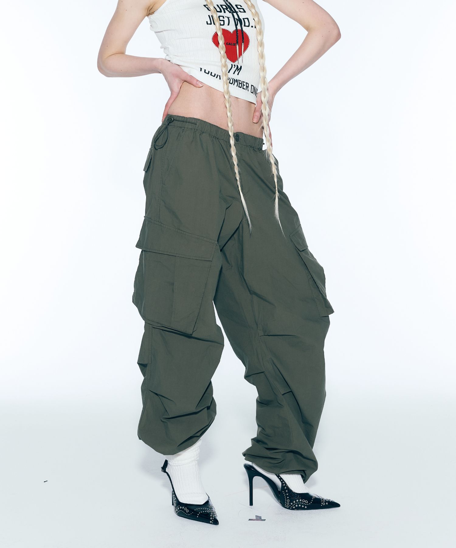 パンツ as if calie WASH PARACHUTE CARGO PANTS BSA156 as if calie】Parachute Cargo Pants☆韓国 大人気☆パンツ (as