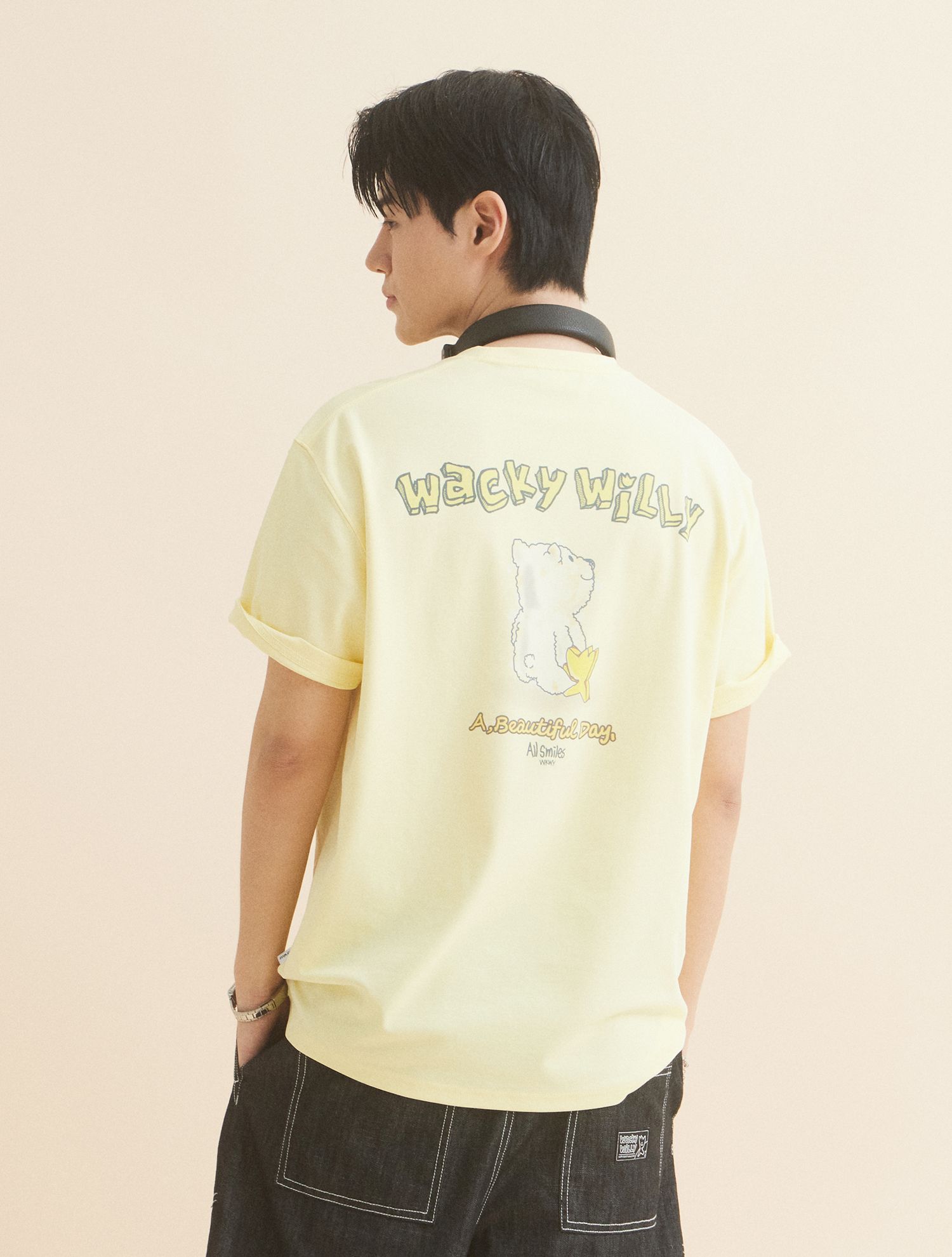 MUSINSA | WACKY WILLY Ponte Kiki Short Sleeve T-Shirt Yellow