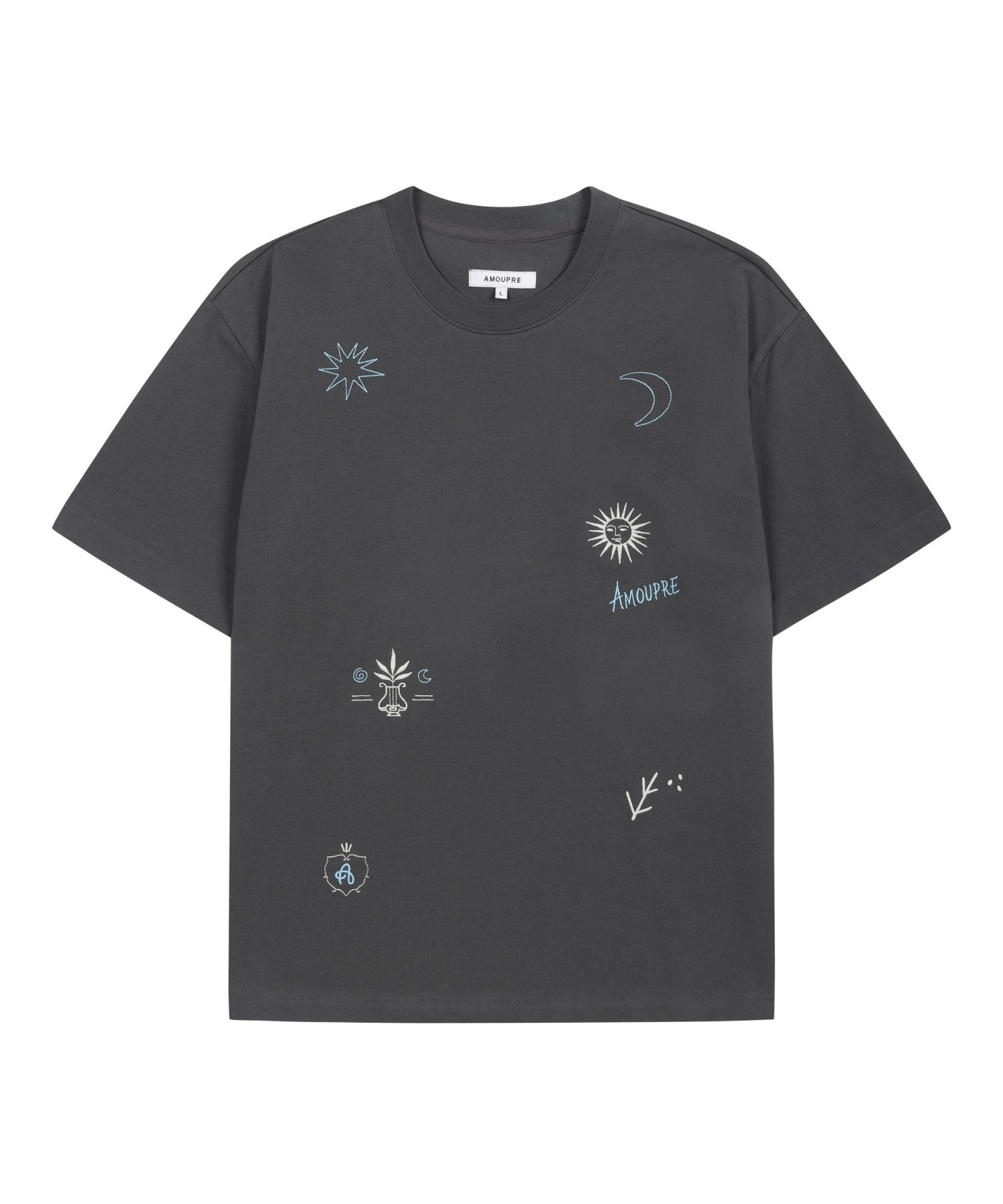 MUSINSA公式 | AMOUPRE 刺繍半袖Tシャツ（ダークグレー）_J3TAM25331GYD