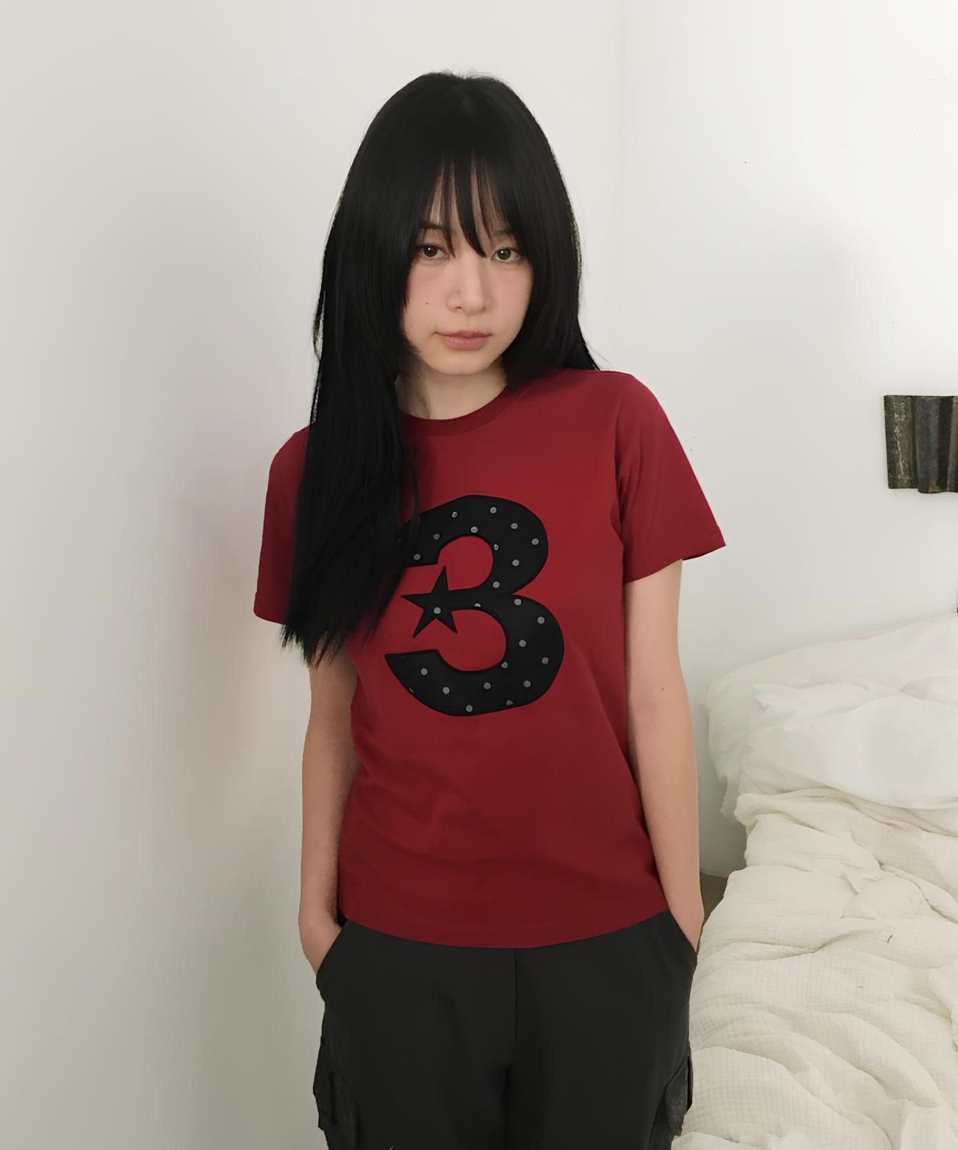 MUSINSA公式 | BAUF 3 logoドットスリムフィットTシャツ[レッド]