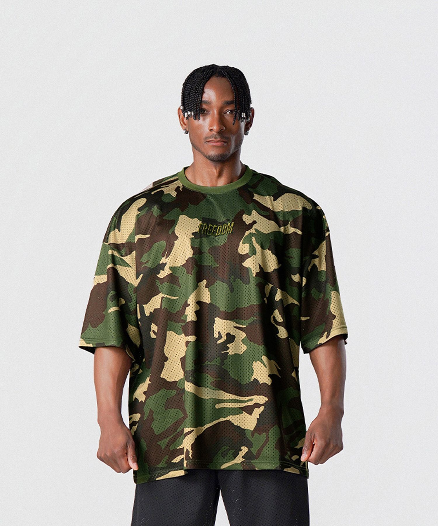 MUSINSA公式 | FREEDOM ロゴメッシュオーバーサイズTシャツ（カモ）