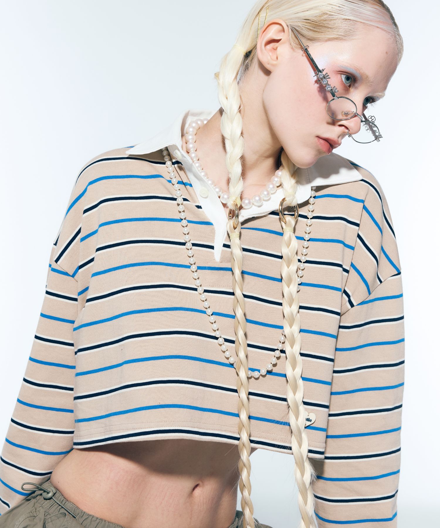 ◆as if calie◆ STRIPE PK CROP TSHIRT PINK CA25ALT002PKF STRIPE PK CROP T-SHIRT PINK - 에즈이프캘리(asifCALIE)