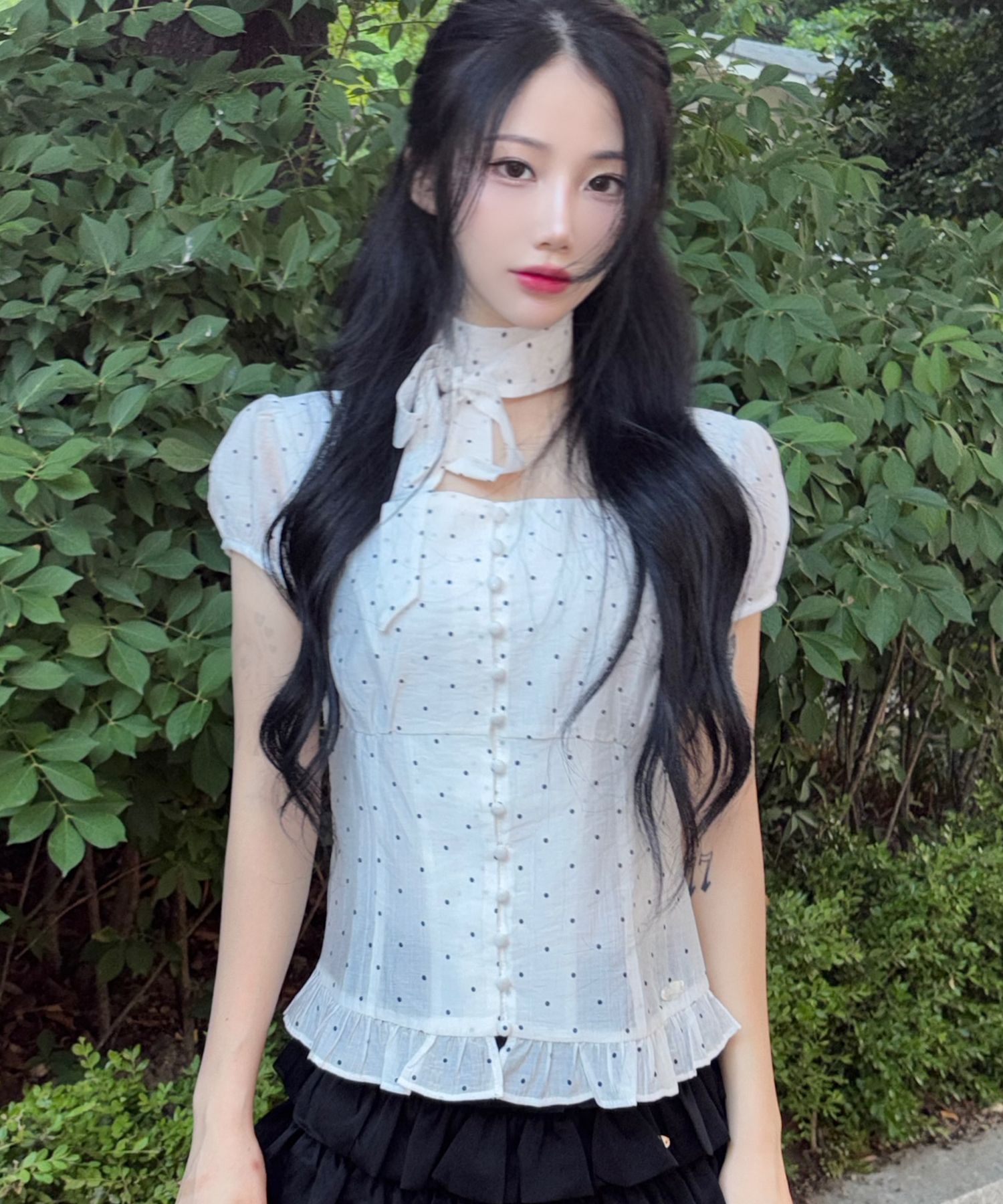 トップス ILLIGO Ribbon Tie Square Neck MUSINSA公式 | ILLIGO Ribbon Tie Square Neck Blouse - Gray