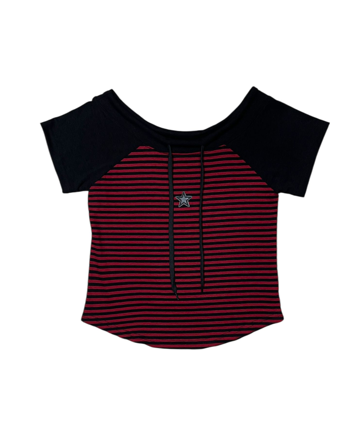 ★BORN SLIPPY★ Mono Star OffShoulder Stripe TShirt Black MUSINSA | BORN SLIPPY Mono Star Off-Shoulder Stripe T-Shirt
