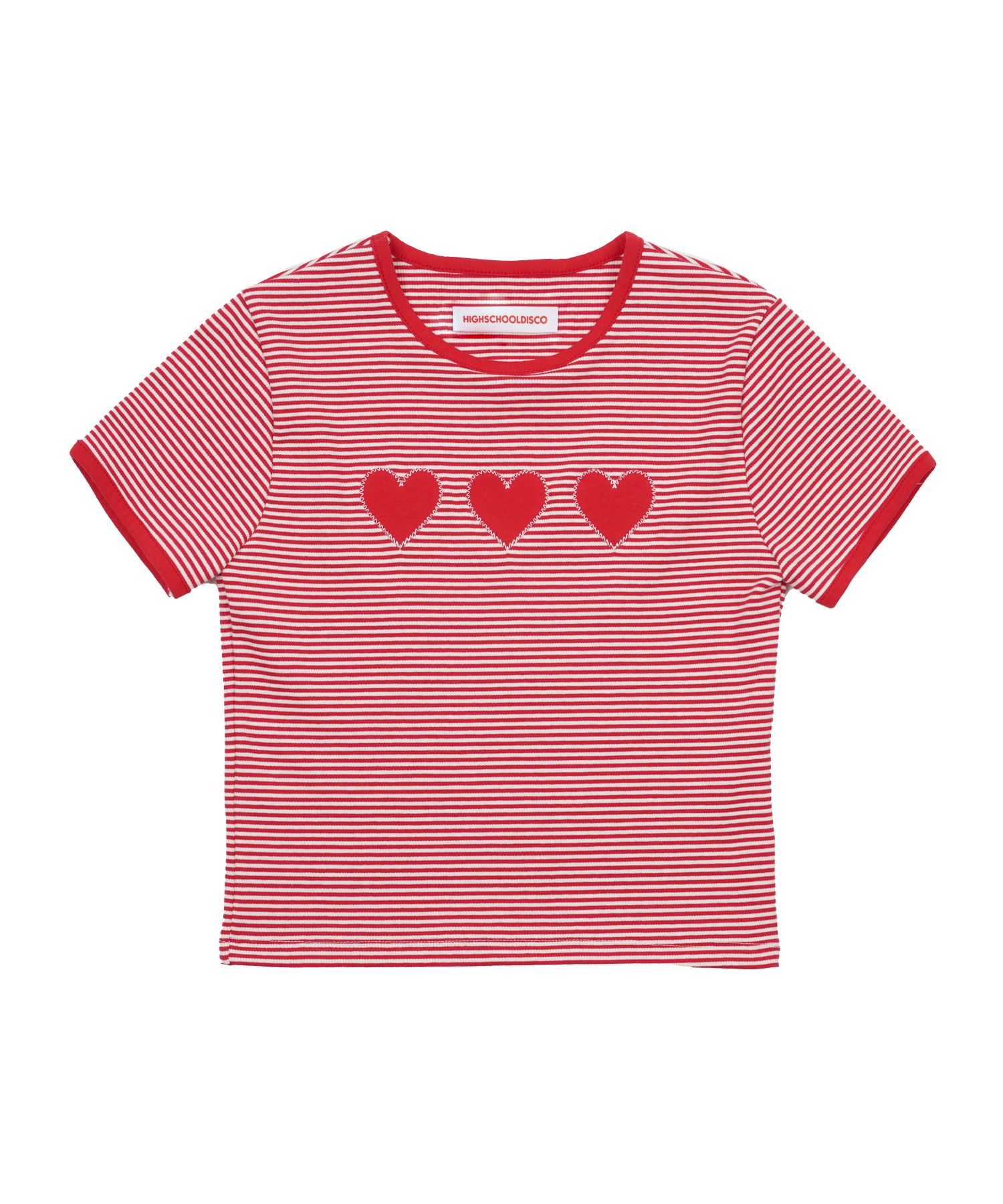 【HIGH SCHOOL DISCO】Heart applique dot short sleeve MUSINSA | HIGH SCHOOL DISCO Heart Applique Stripe Short Sleeve