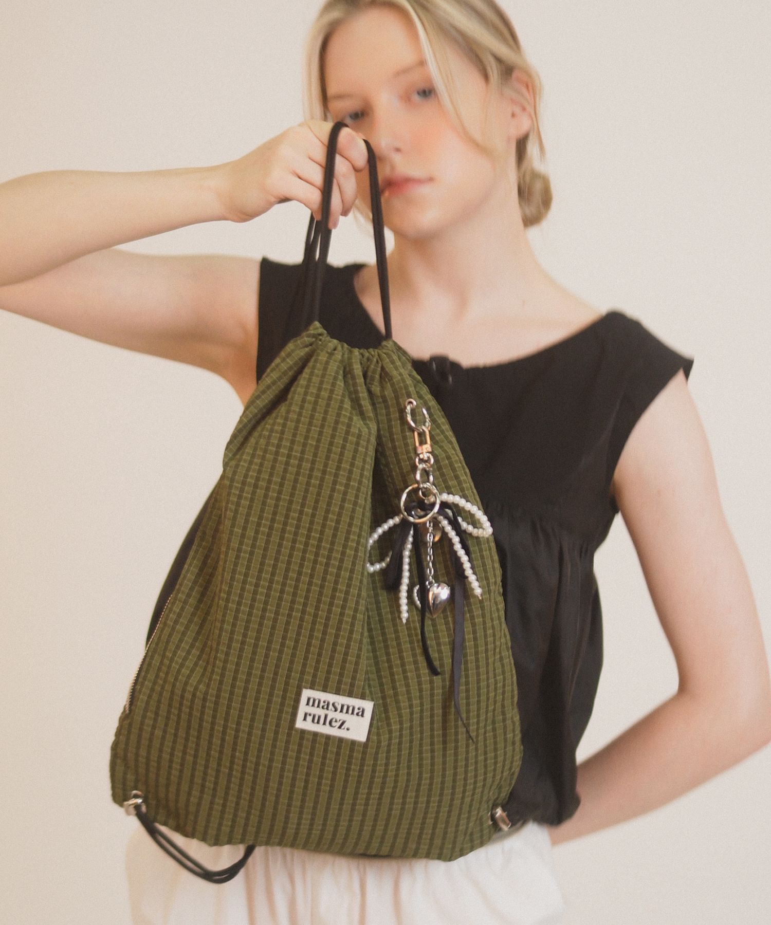 ★masmarulez★ Gym sack string bag _ plaid check orange MUSINSA | MASMARULEZ [INT] Gym sack string bag _ plaid check