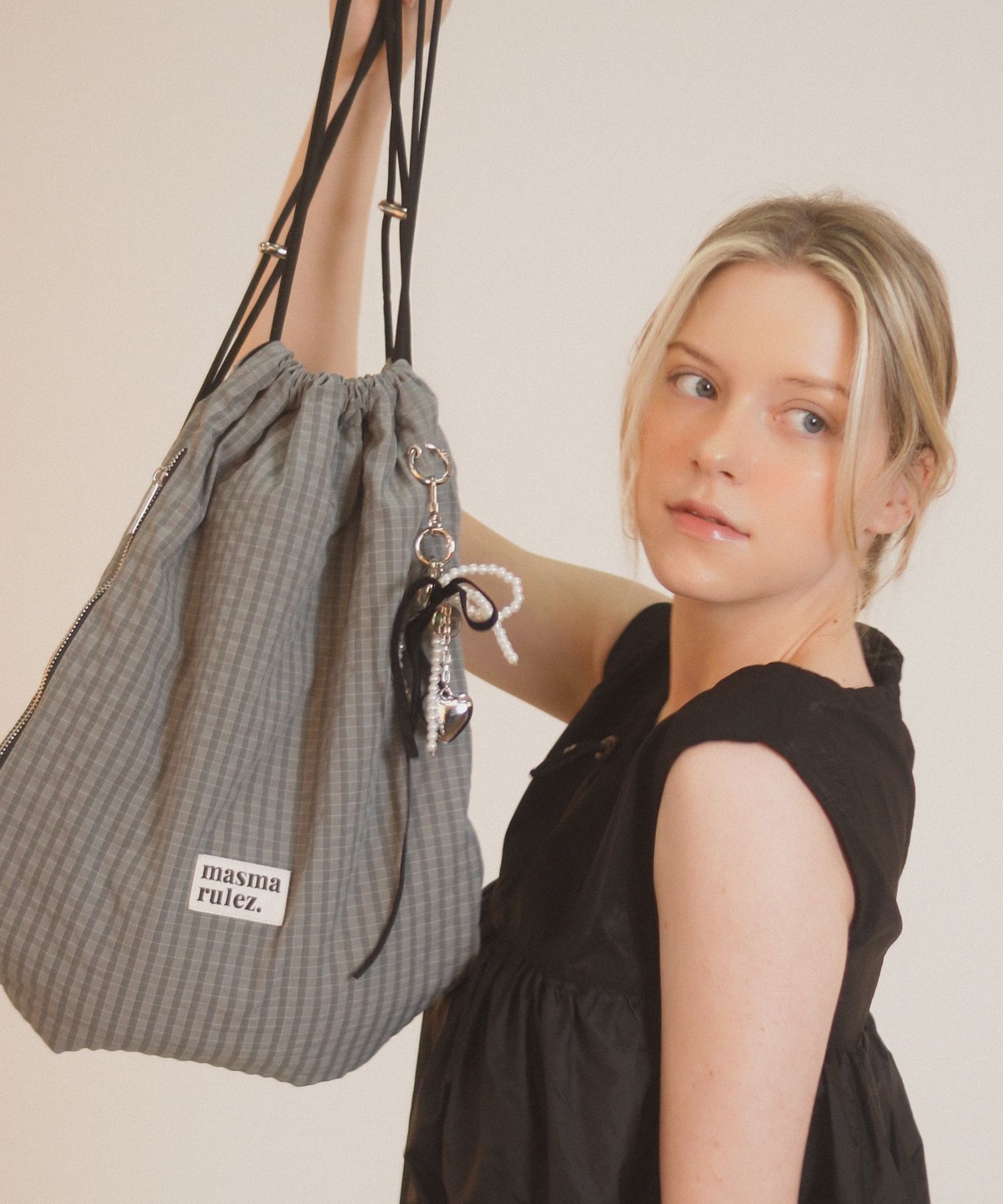 ★masmarulez★ Gym sack string bag _ plaid check khaki MUSINSA | MASMARULEZ [INT] Gym sack string bag _ plaid check