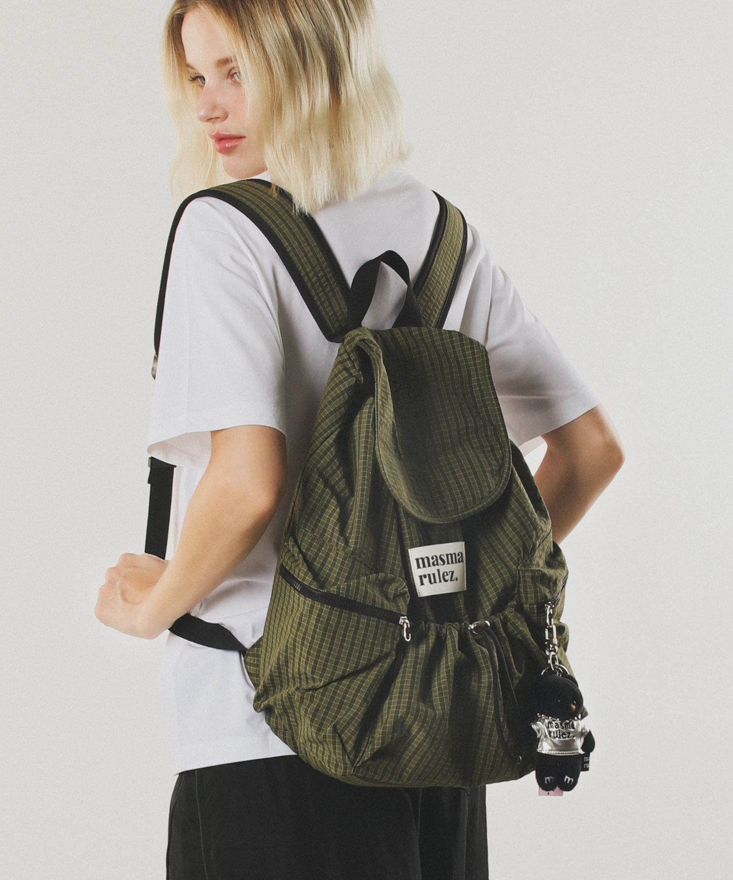 [MASMARULEZ] String flap backpack Check ★ バックパック masmarulez】 韓国人気☆ String Flap BackPack (男女共用