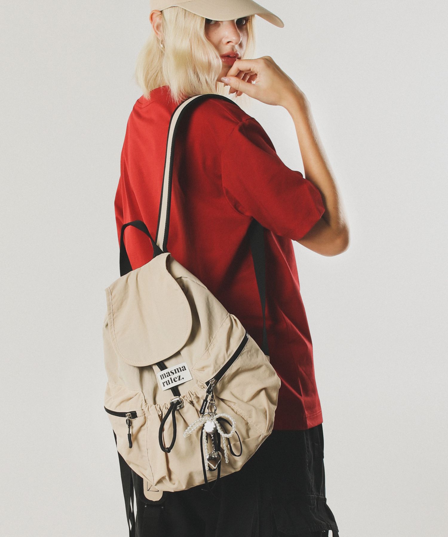 ★masmarulez★ Mini Flap Backpack Beige MUSINSA | MASMARULEZ [INT] Suede shirring mini flap backpack